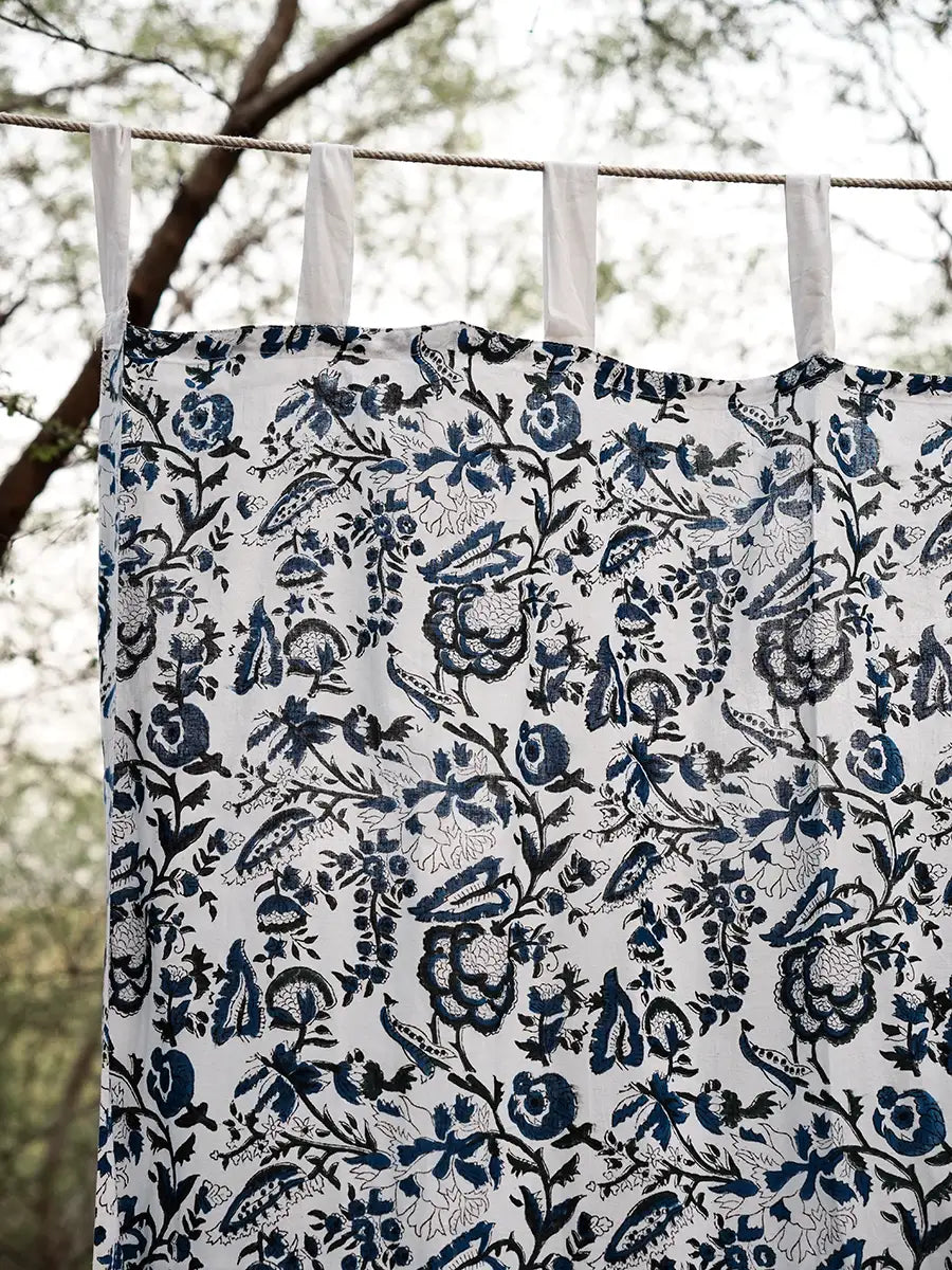 Blue Ivory Cotton Curtain