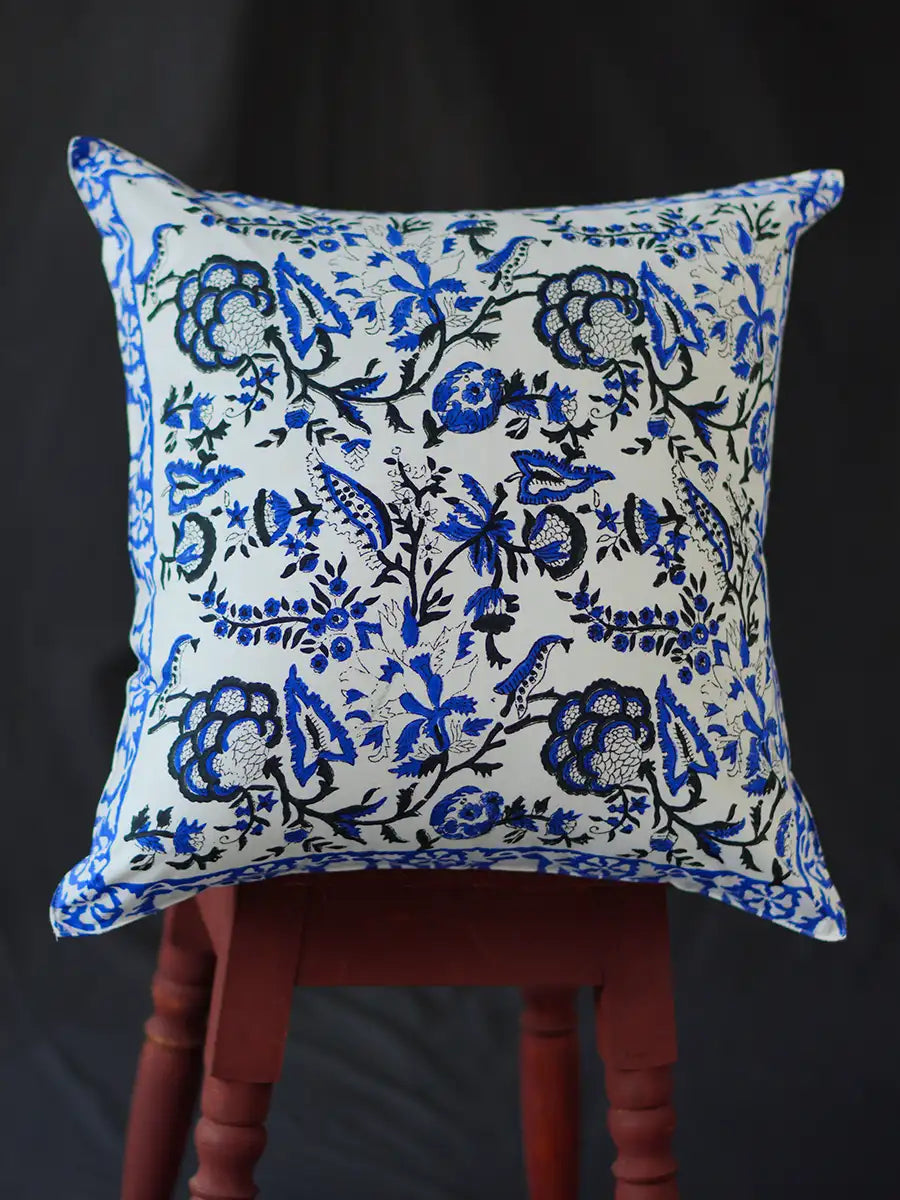 Blue Hand block percale pillow cover