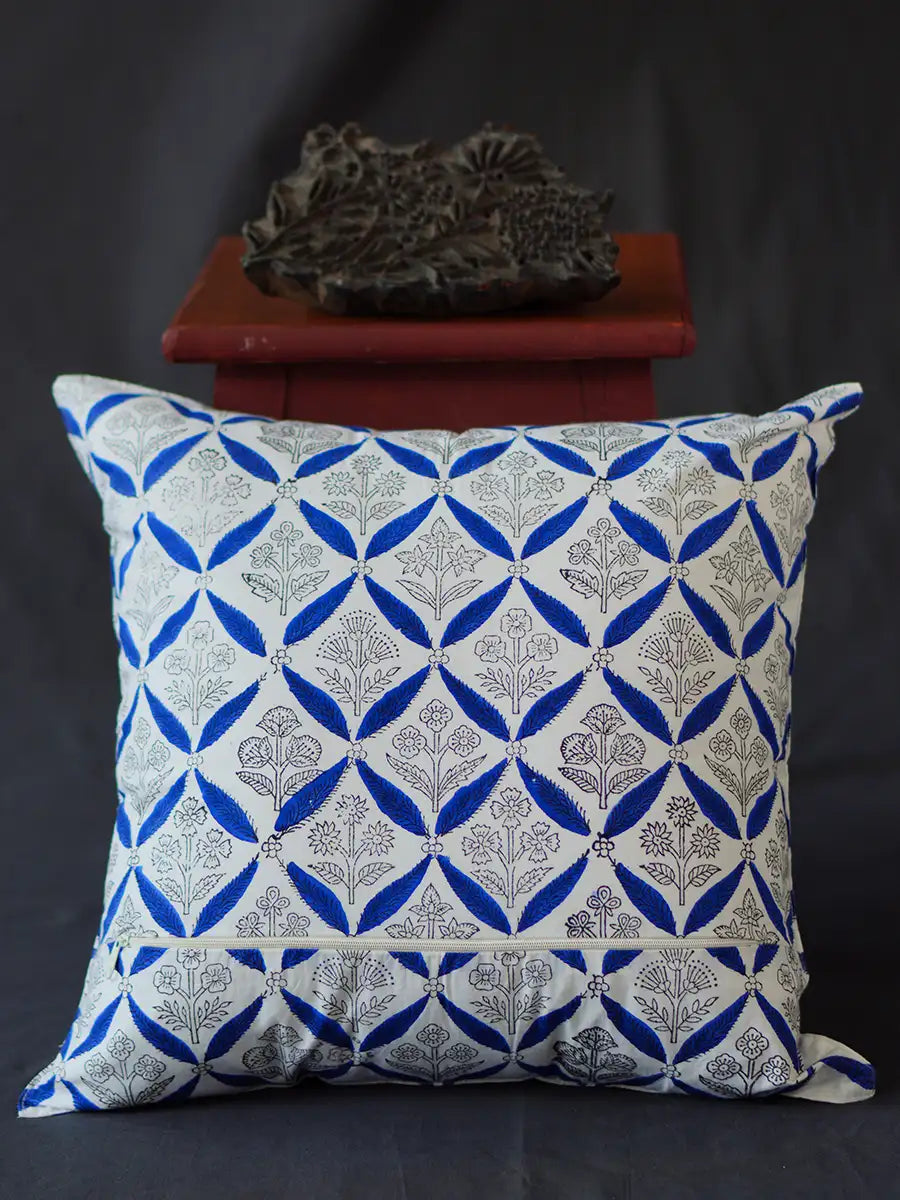 Blue Hand block percale pillow cover