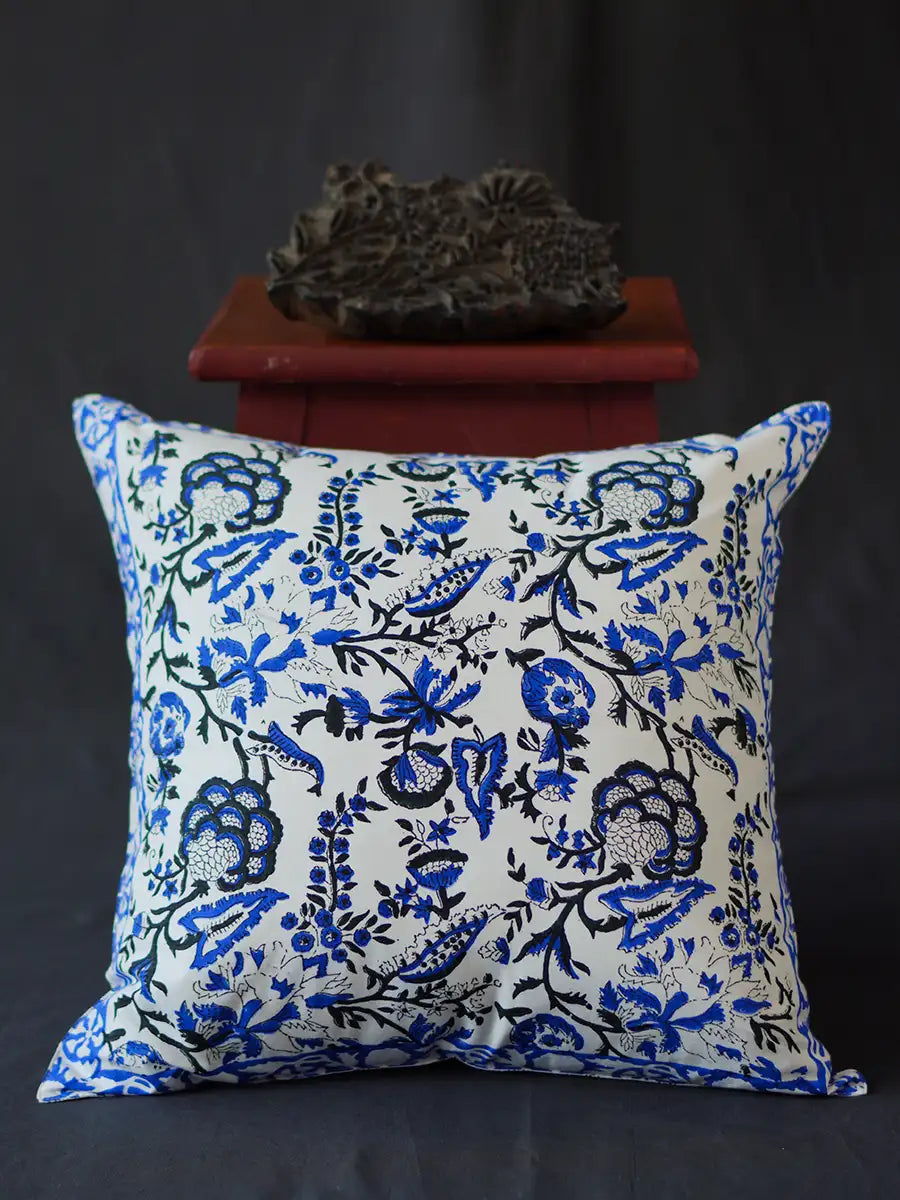 Blue Hand block percale pillow cover