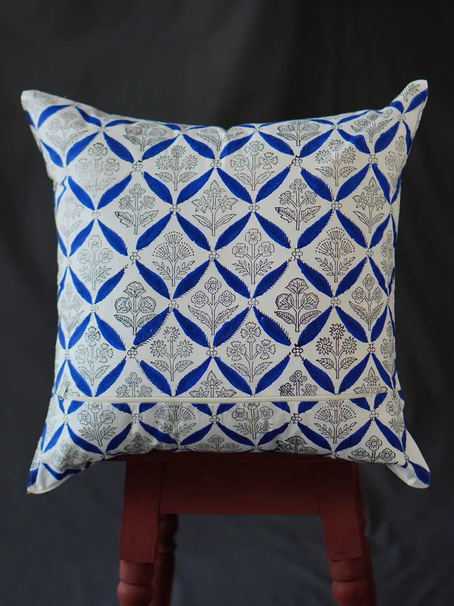 Blue Hand block percale pillow cover