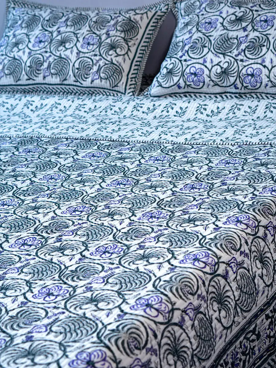 Blue Jaal Organic Cotton Bedspread