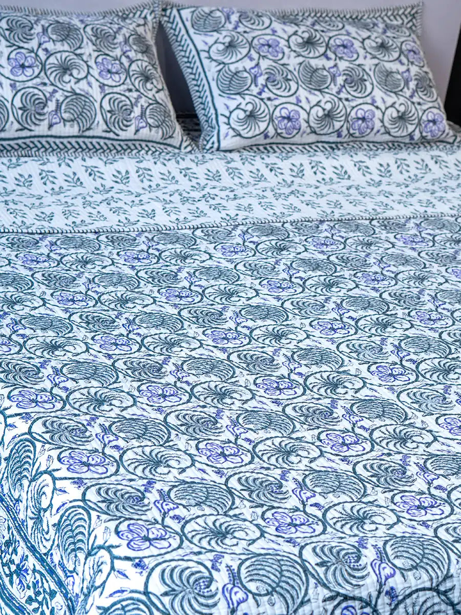 Blue Jaal Organic Cotton Bedspread