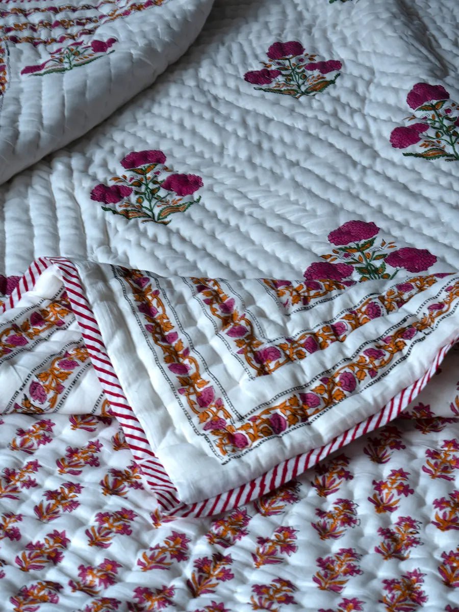 Dahlia Hand Block Muslin Quilt