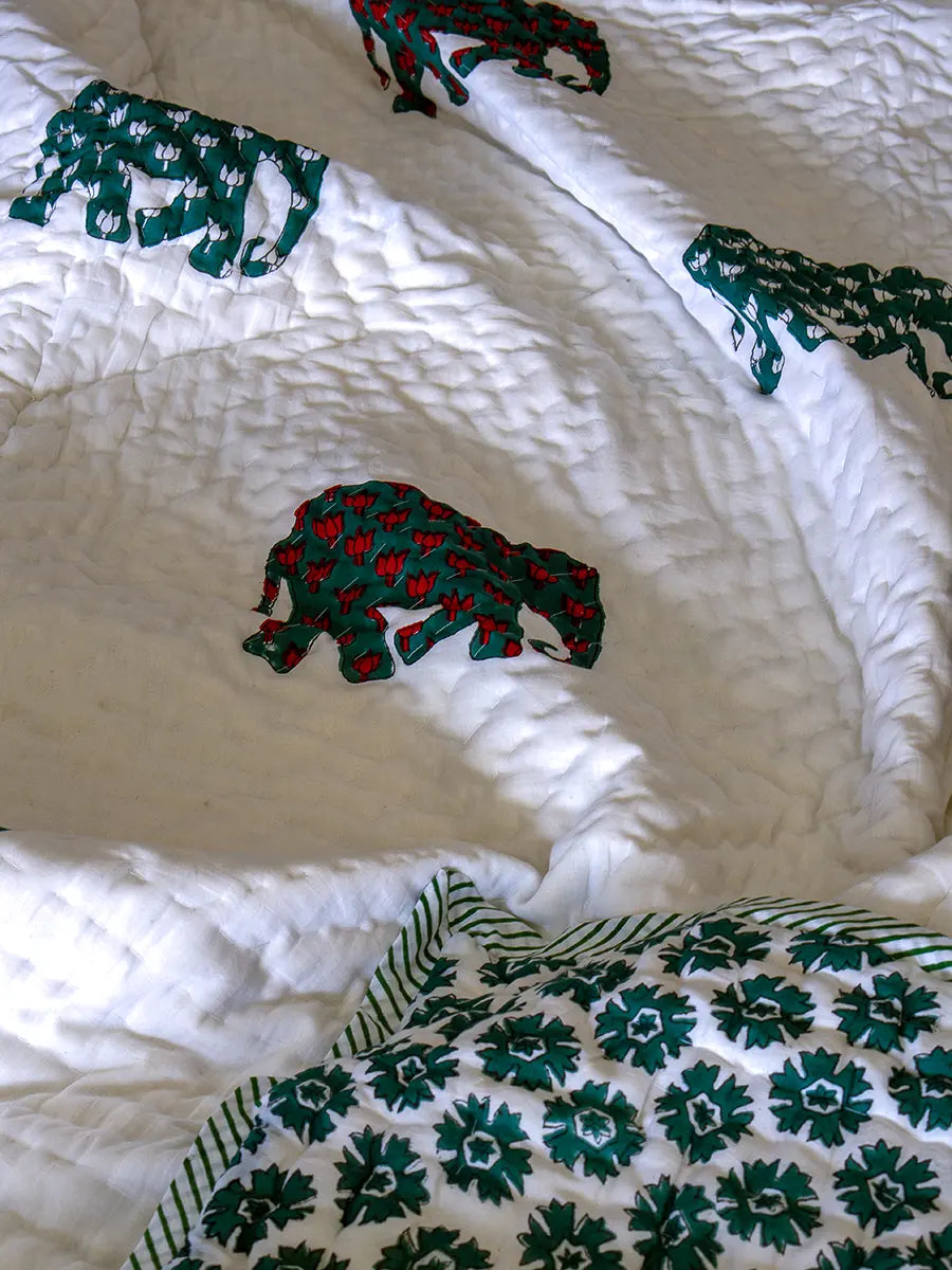 Elephant Handstitched Organic Quilt