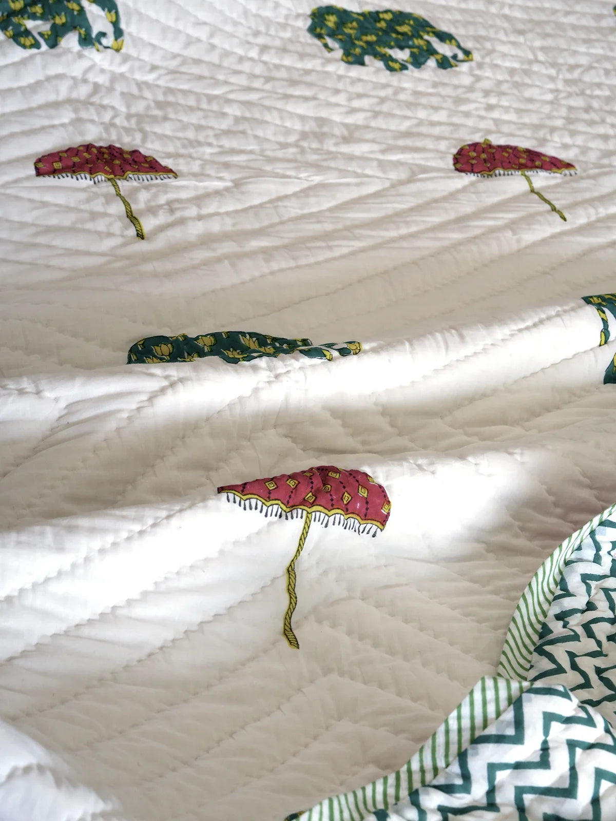 Elephant Umbrella Hand Block Printed Quilt