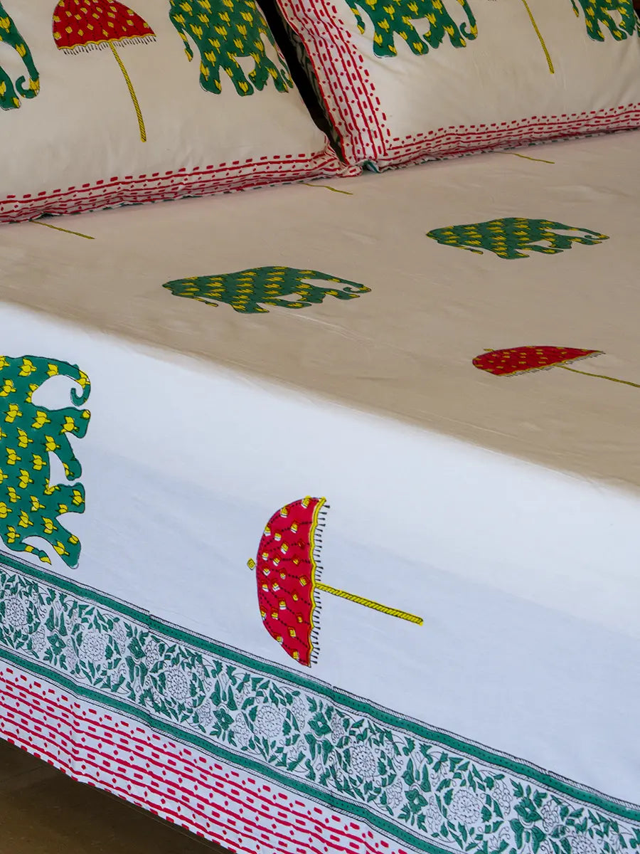 Elephant & Umbrella Organic Percale Cotton Sheet Set