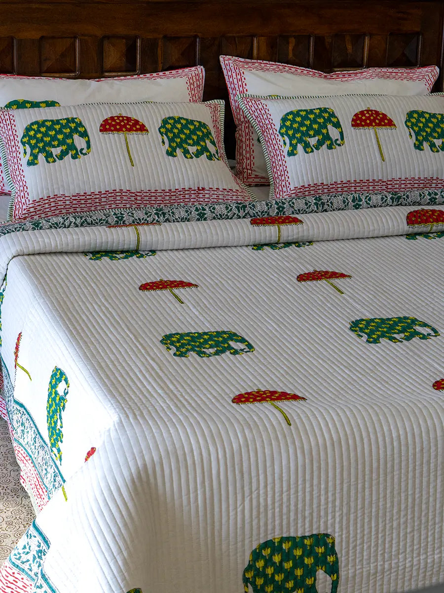 Elephant & Umbrella Organic Cotton Bedspread
