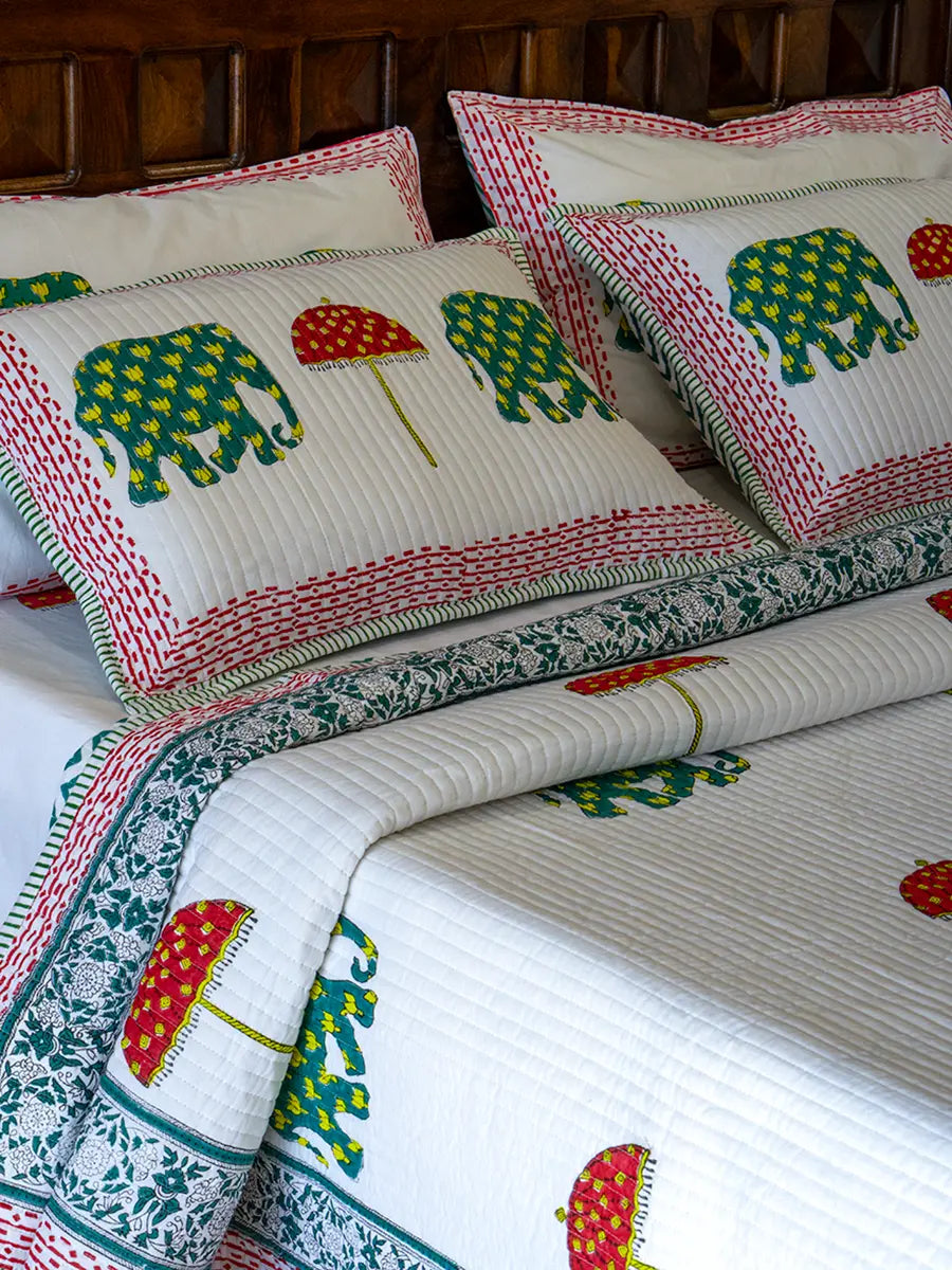 Elephant & Umbrella Organic Cotton Bedspread