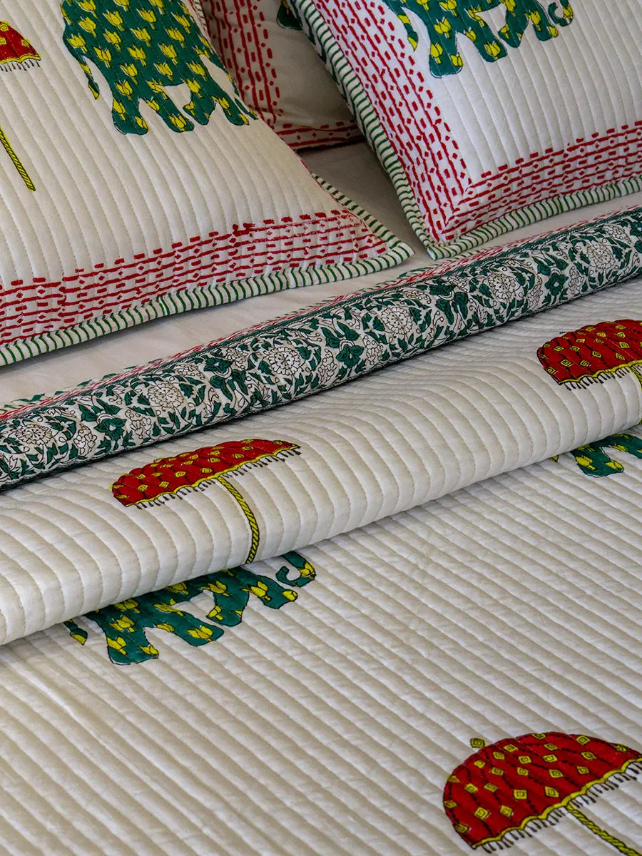 Elephant & Umbrella Organic Cotton Bedspread