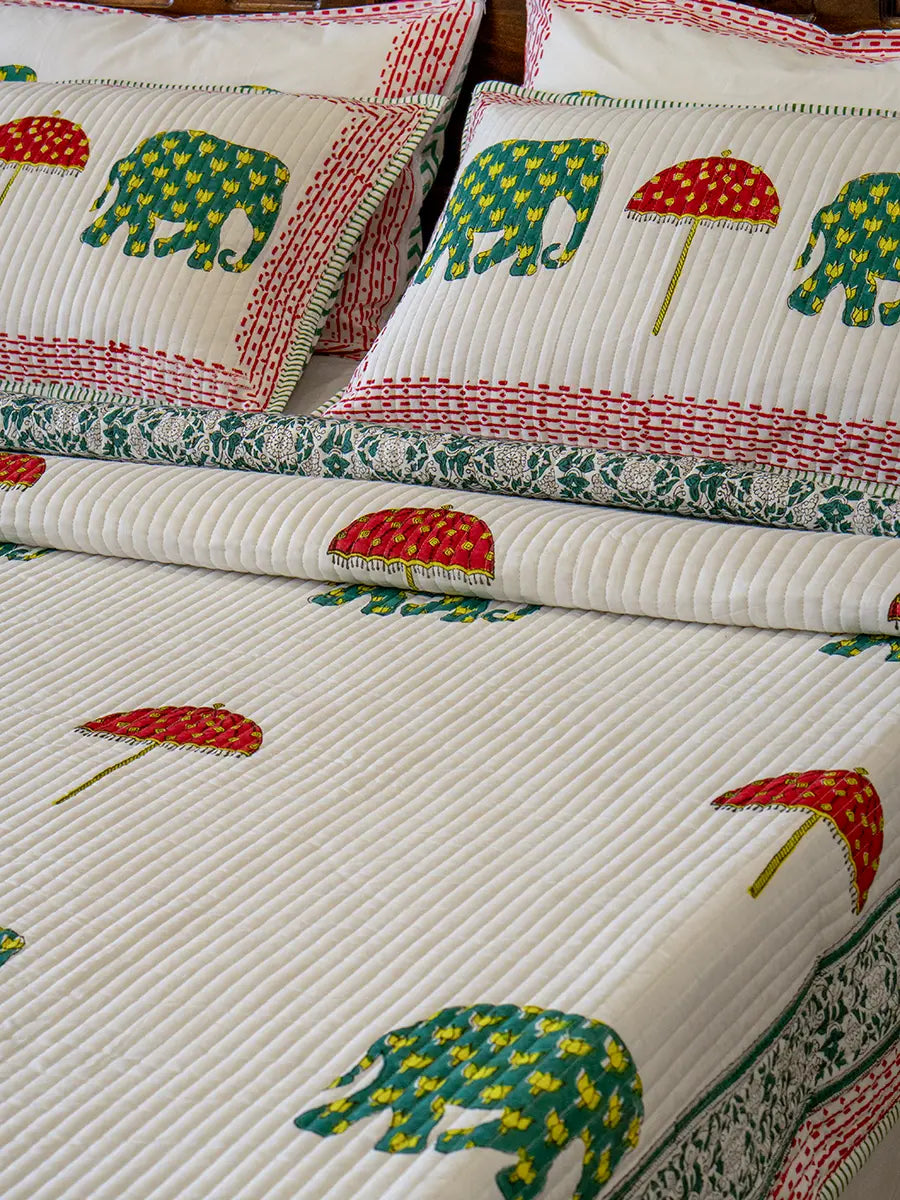 Elephant & Umbrella Organic Cotton Bedspread