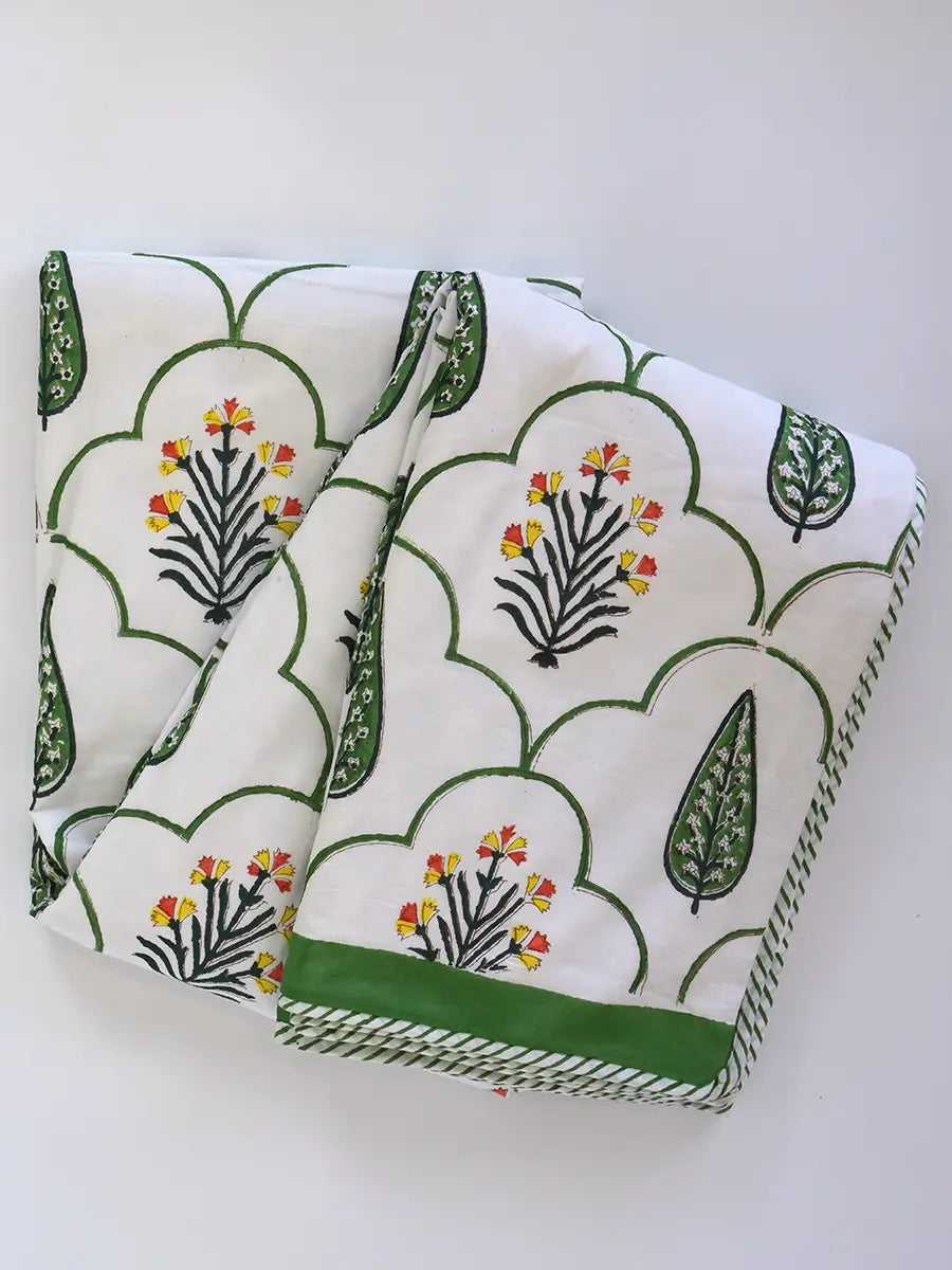 Floral Organic Mulmul Blanket — Hand Block Printed