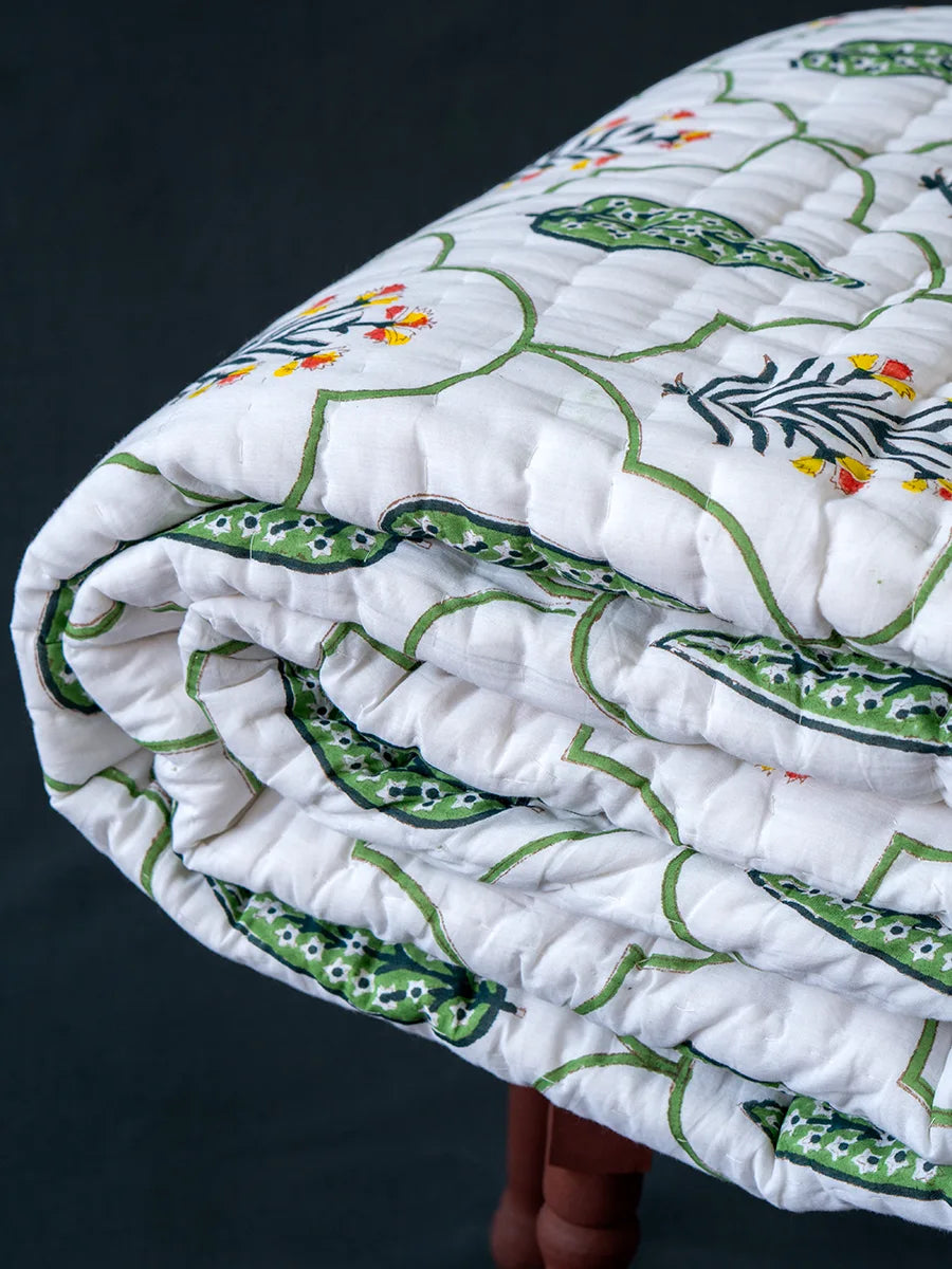 Floral Hand Block Muslin Quilt