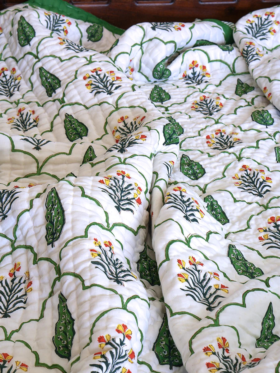 Floral Handstiched Organic Quilt