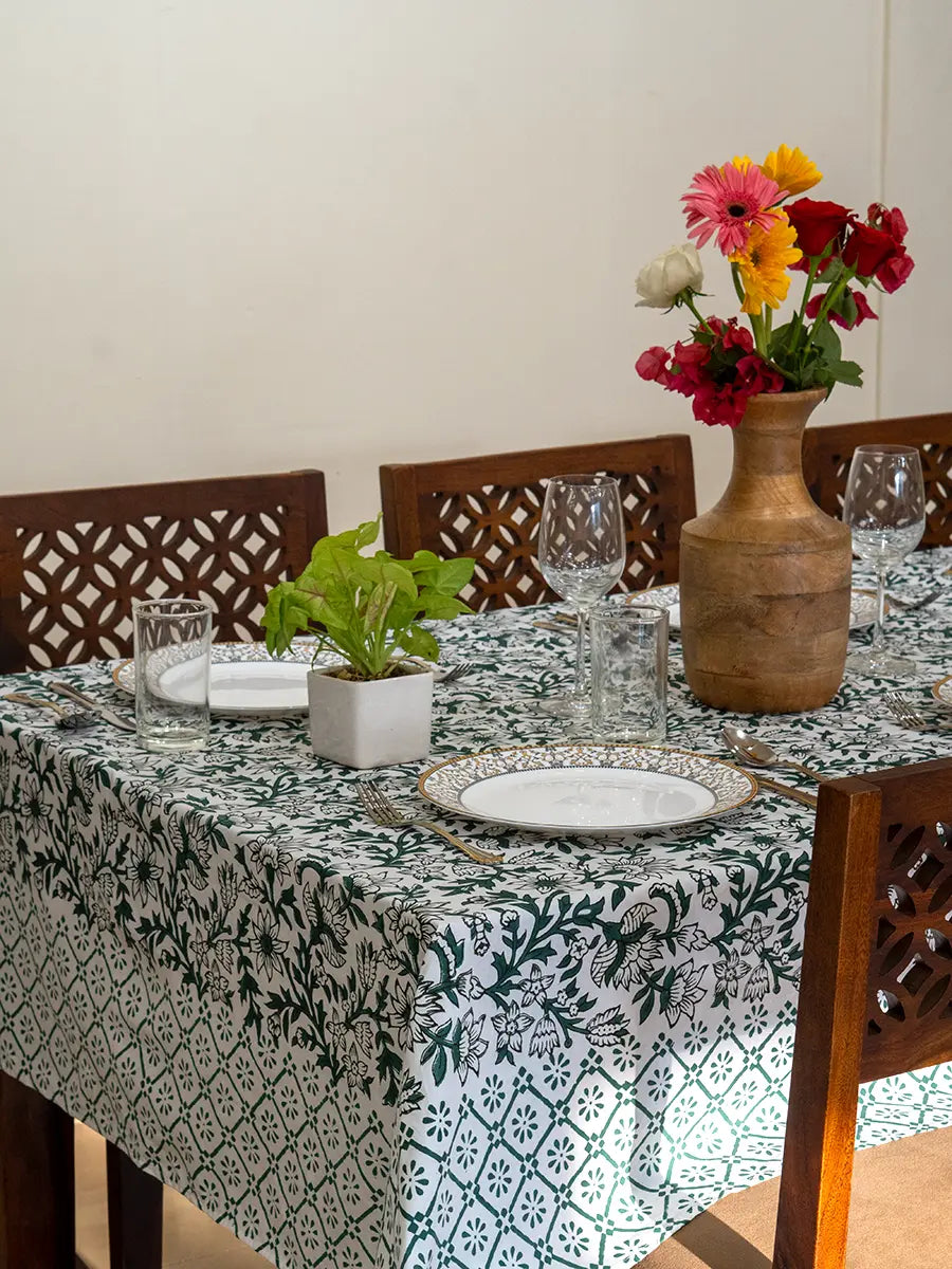 Forest Bloom Hand Block Printed Tablecloth
