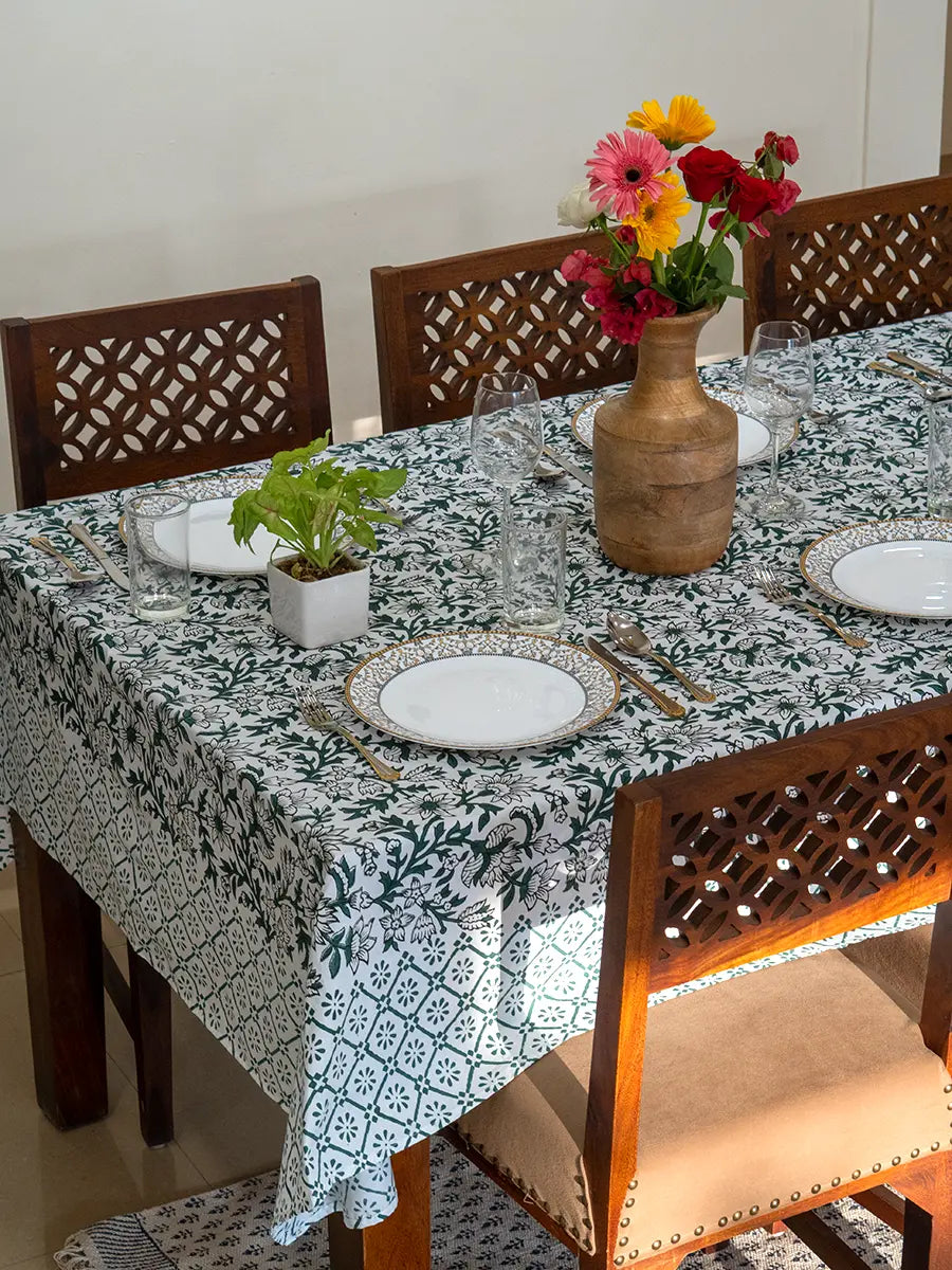 Forest Bloom Hand Block Printed Tablecloth