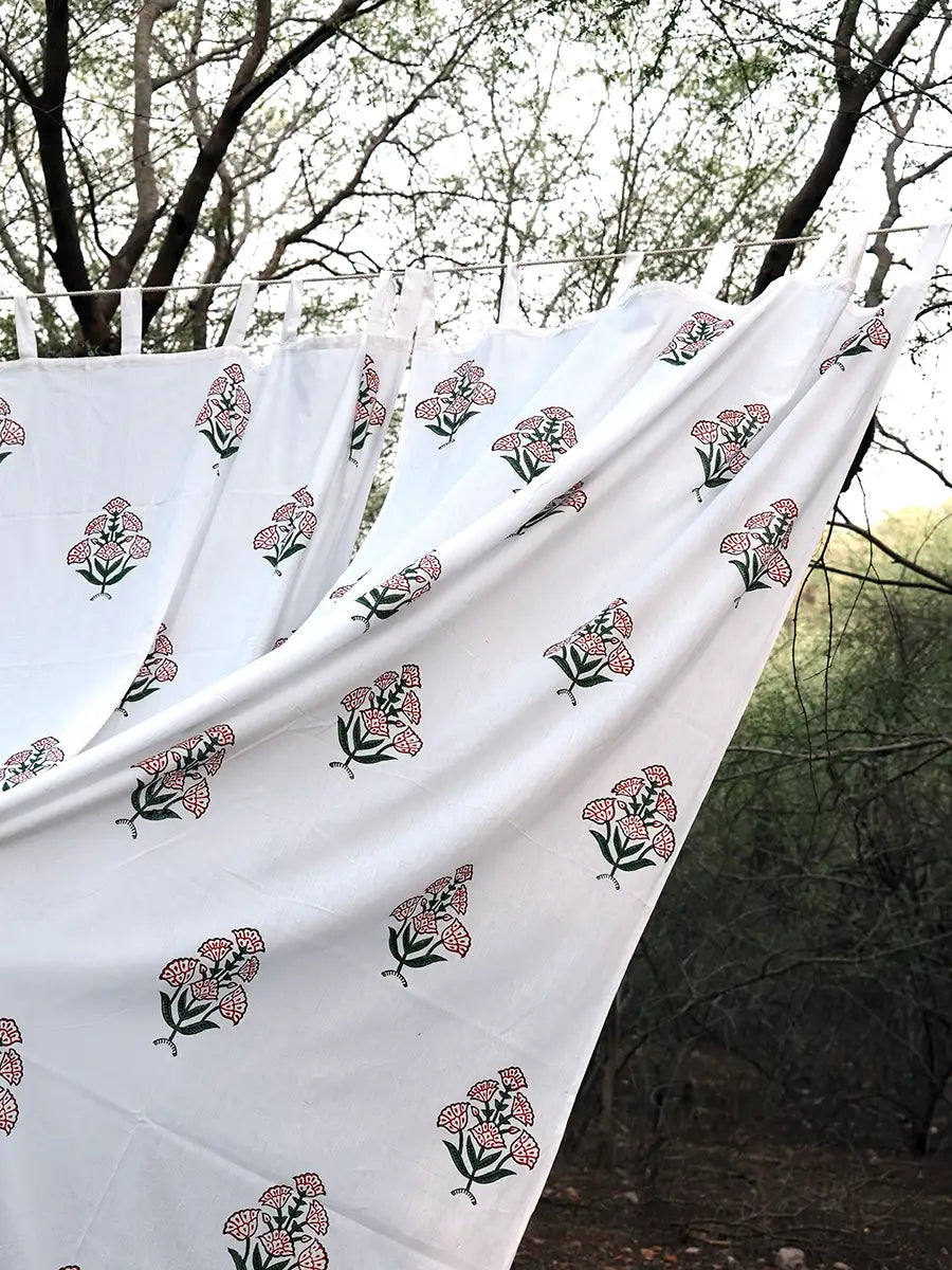 Green Blossom Cotton Curtain