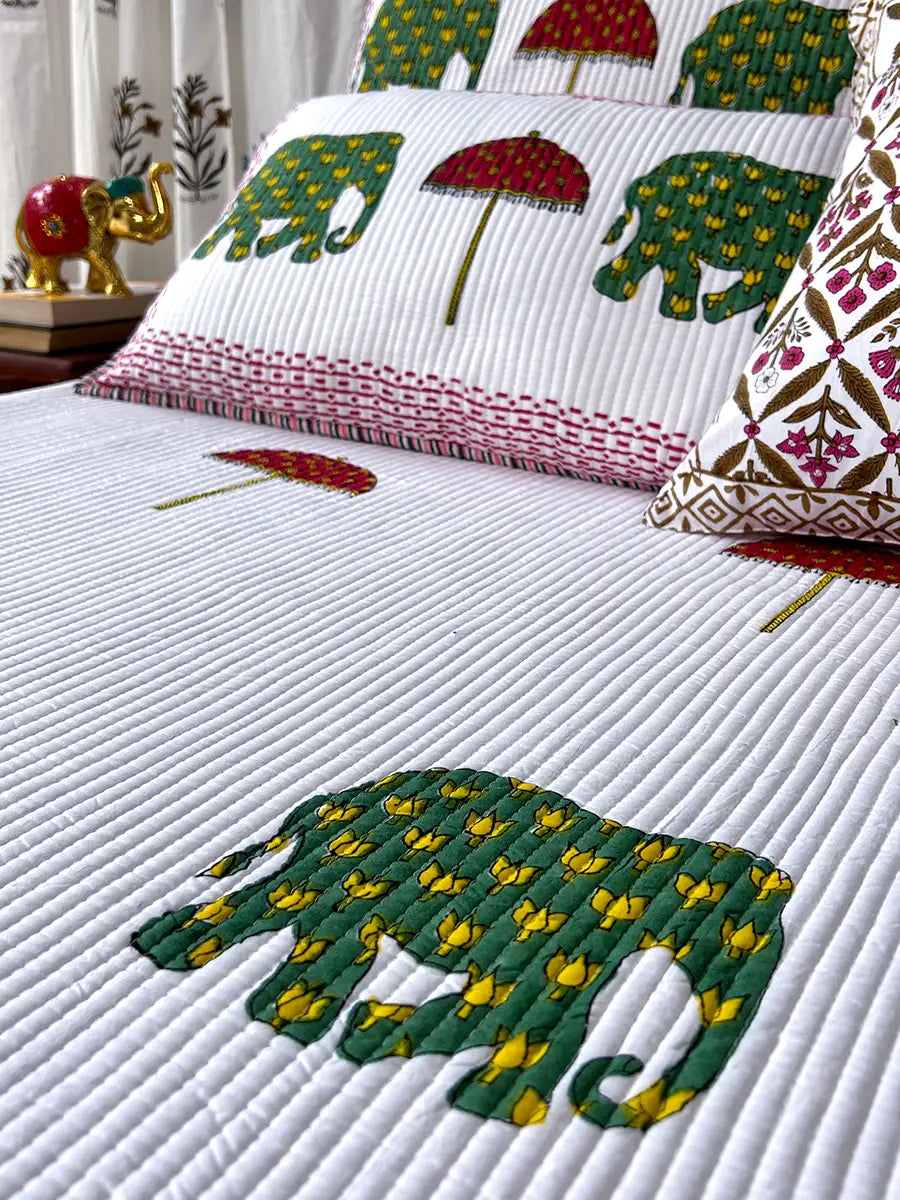 Elephant & Umbrella Organic Cotton Bedspread