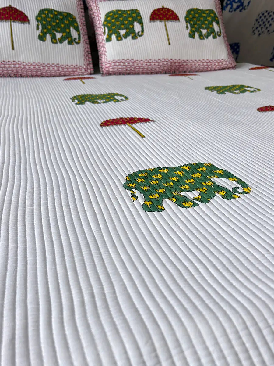 Elephant & Umbrella Organic Cotton Bedspread