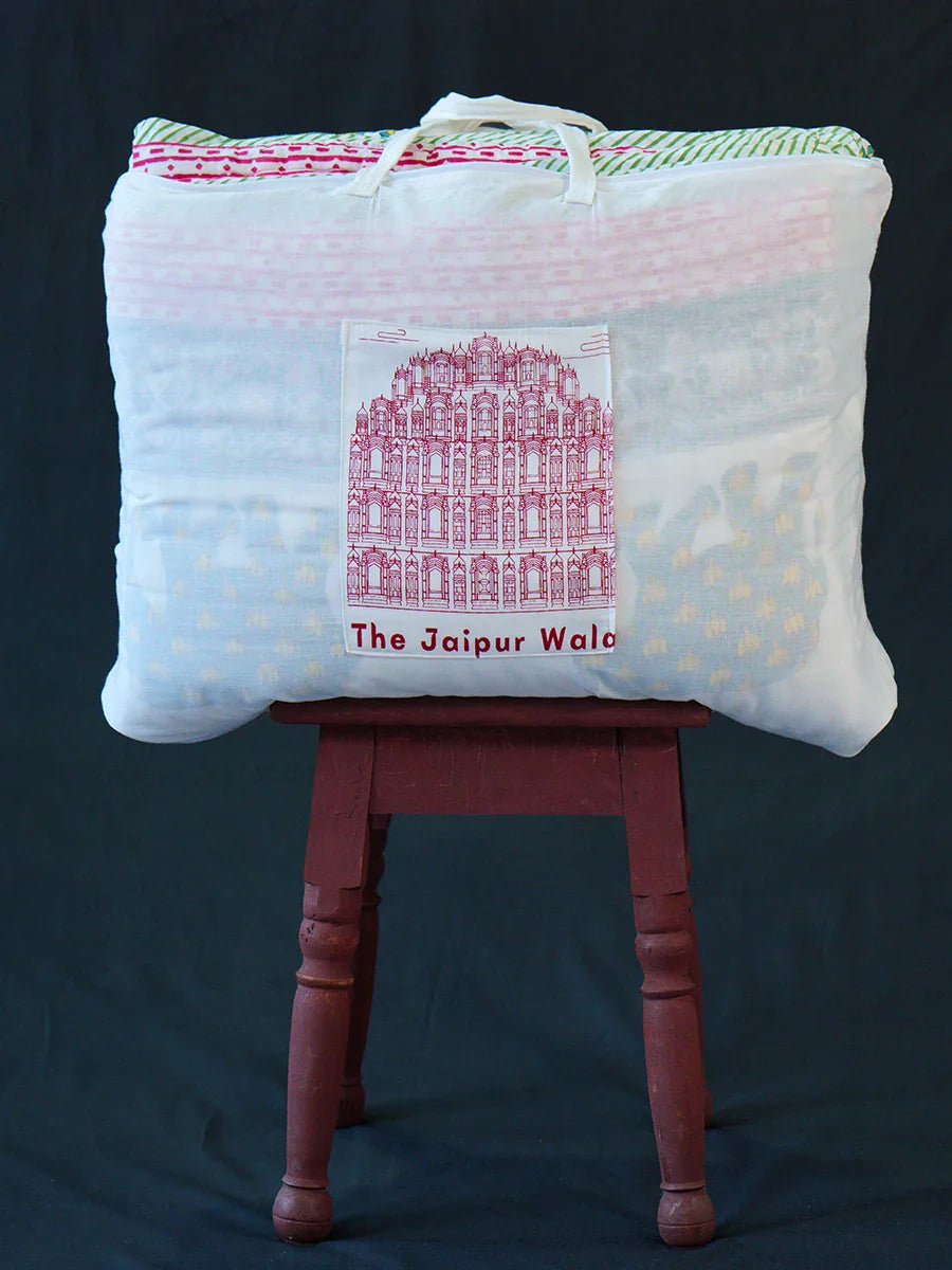 Elephant & Umbrella Hand Block Muslin Quilt