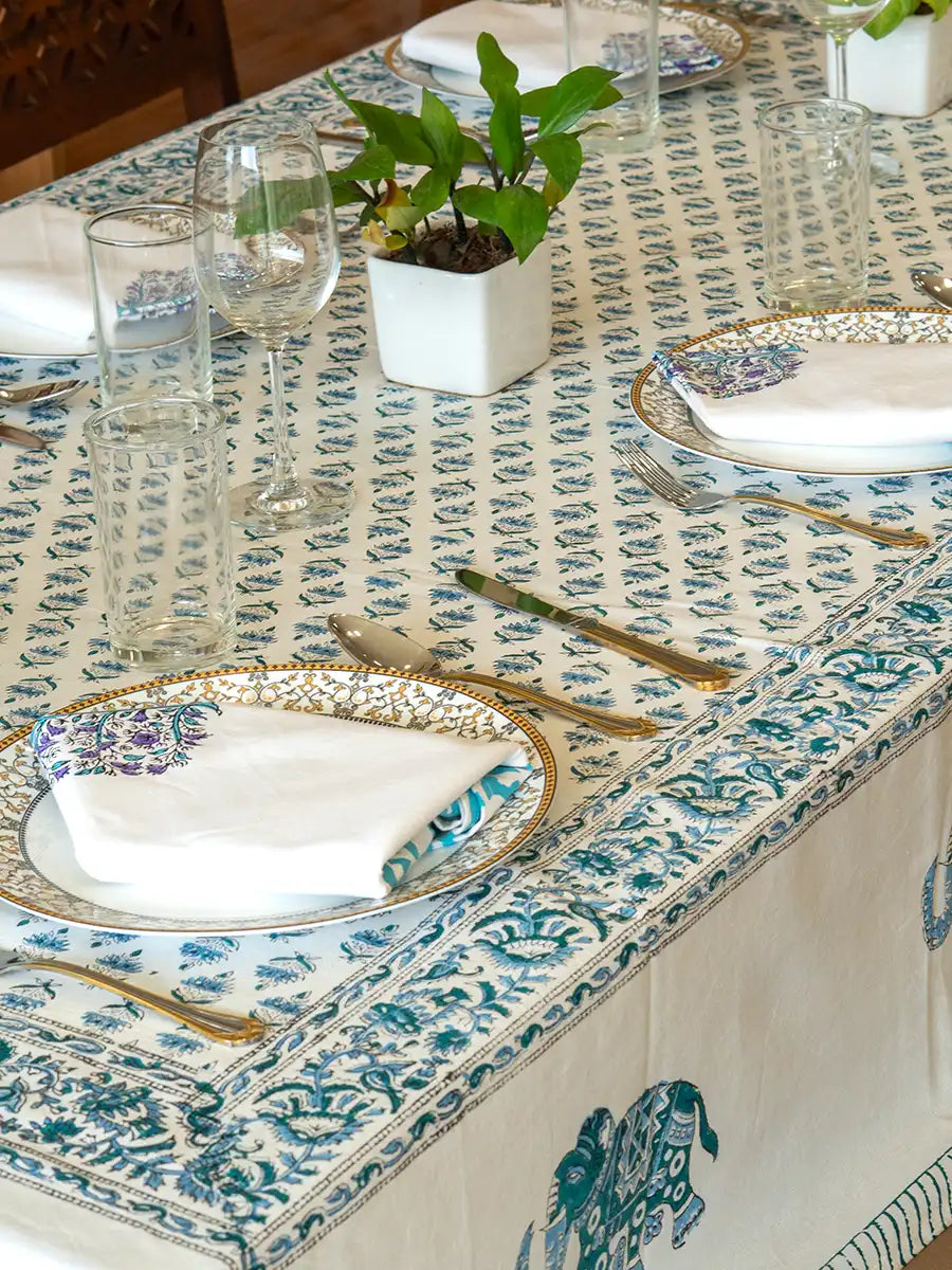Alphagraphics Table Clothes Heritage Elephant Hand Block Printed Tablecloth