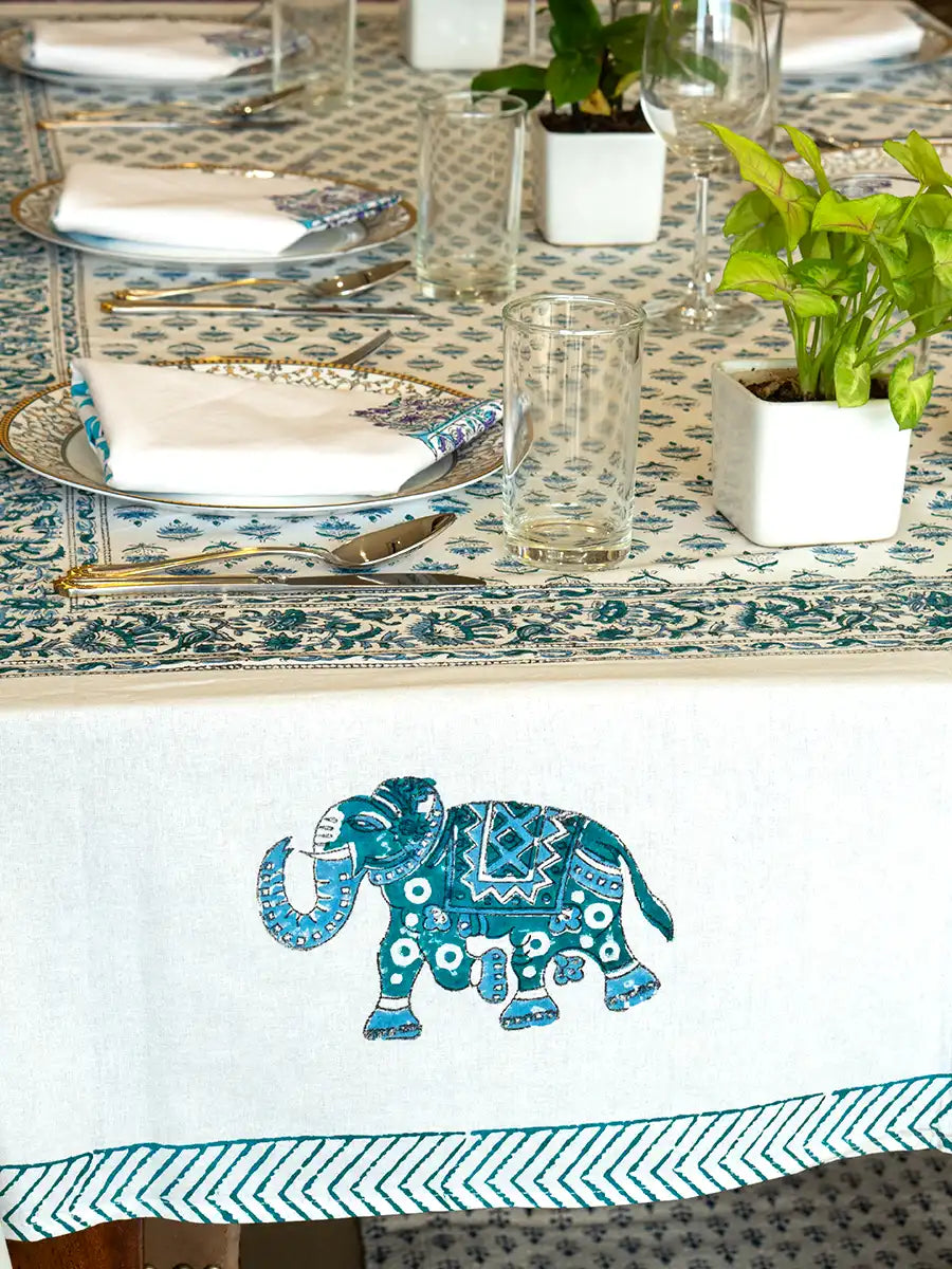 Heritage Elephant Hand Block Printed Tablecloth
