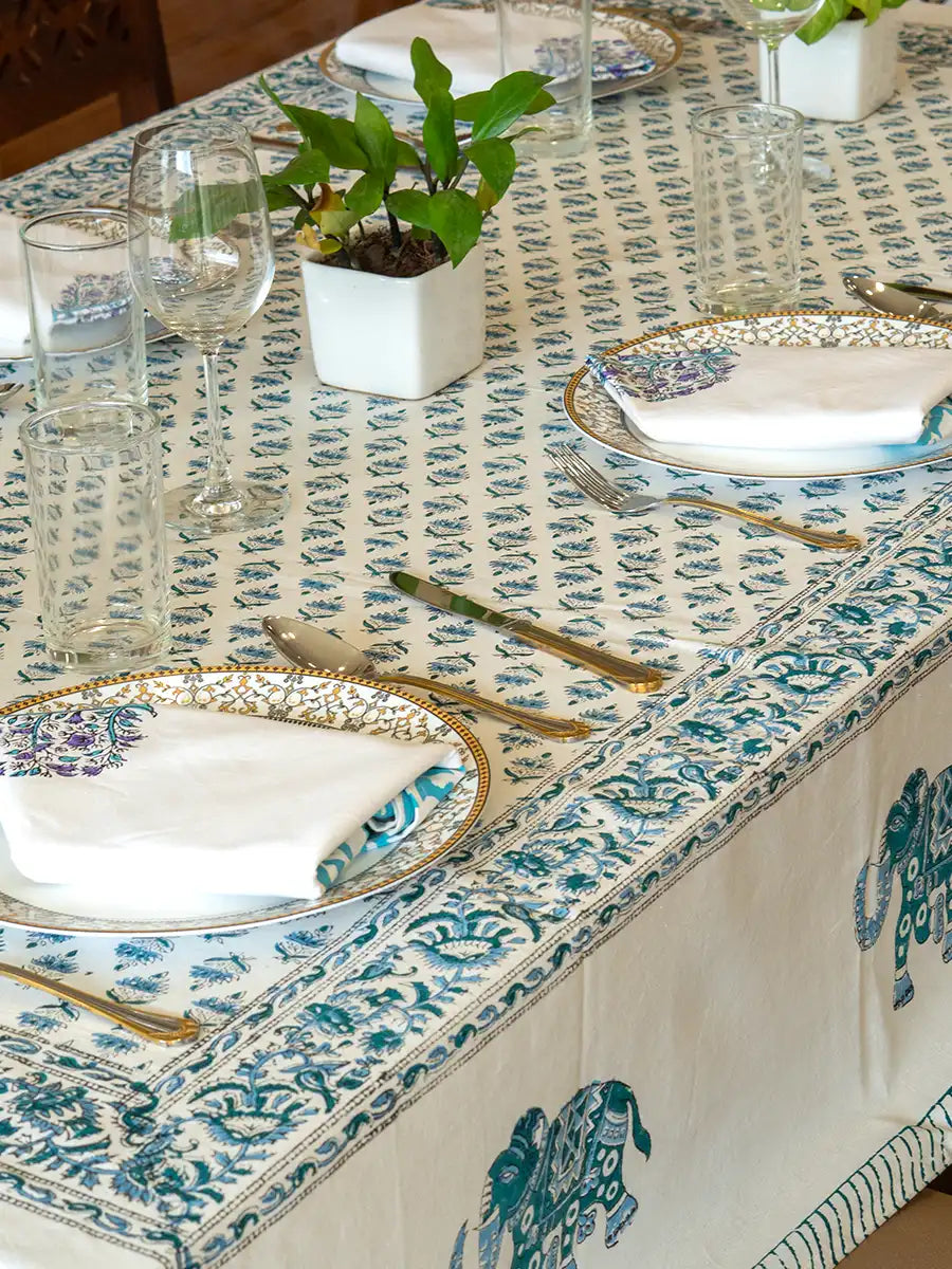 Heritage Elephant Hand Block Printed Tablecloth