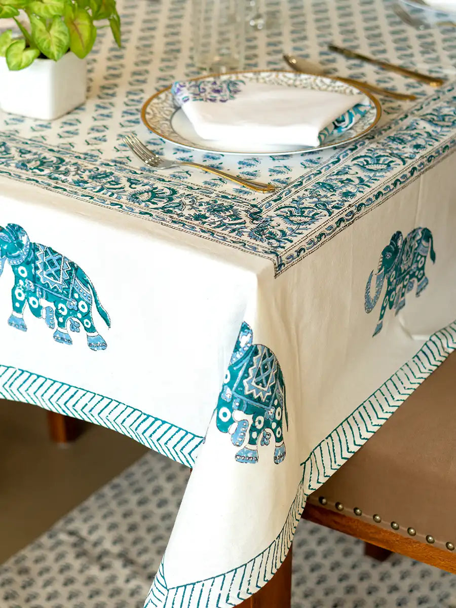 Heritage Elephant Hand Block Printed Tablecloth
