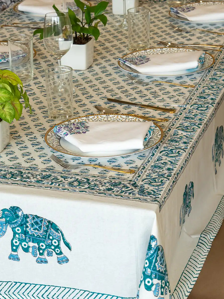Heritage Elephant Hand Block Printed Tablecloth