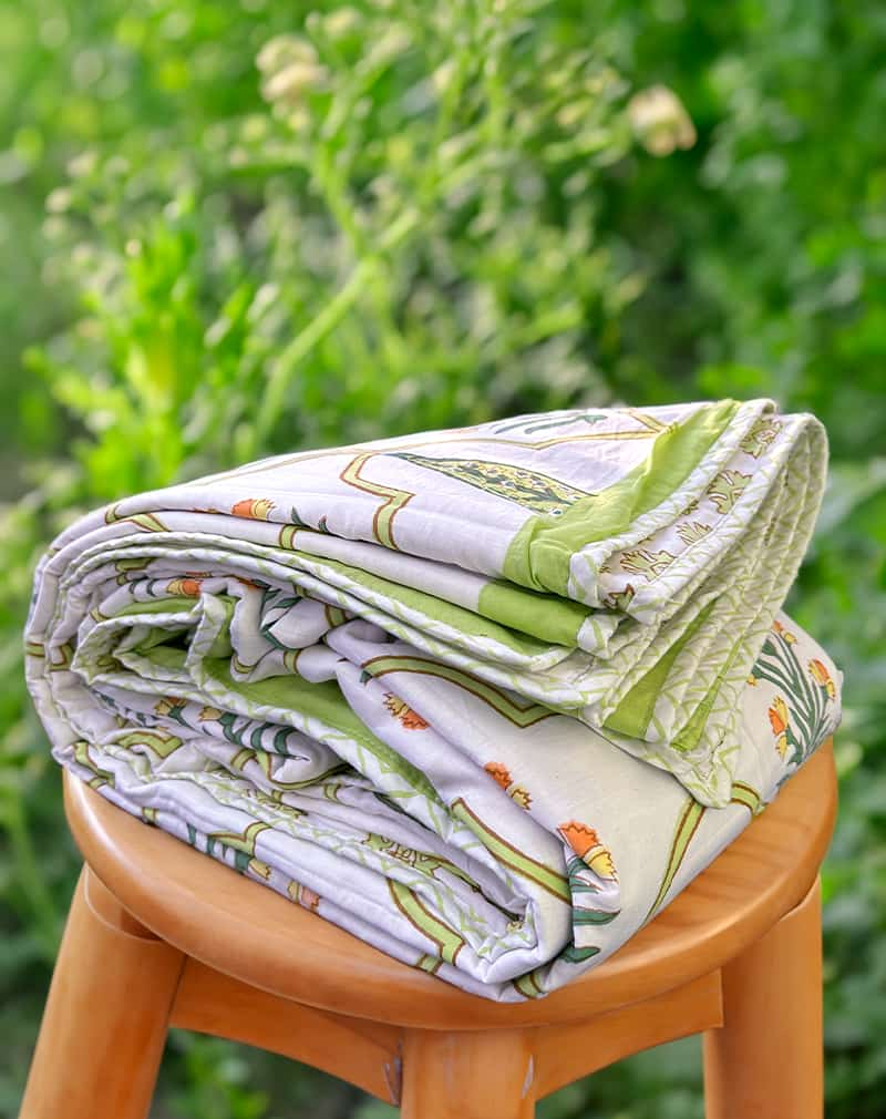 Floral Organic Hand Block Printed Blanket