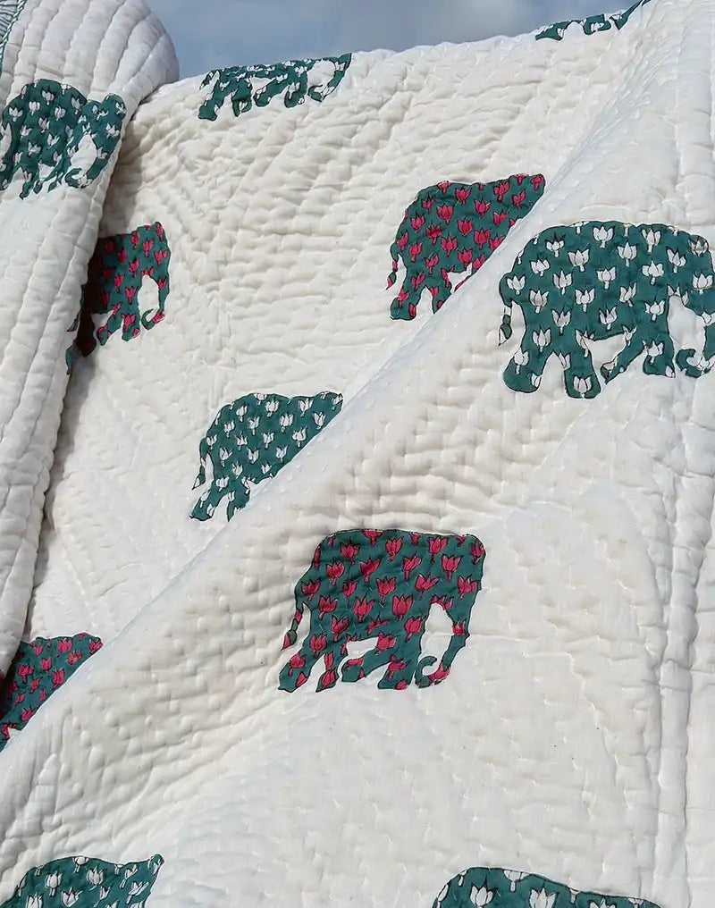 Elephant Hand Block Muslin Quilt