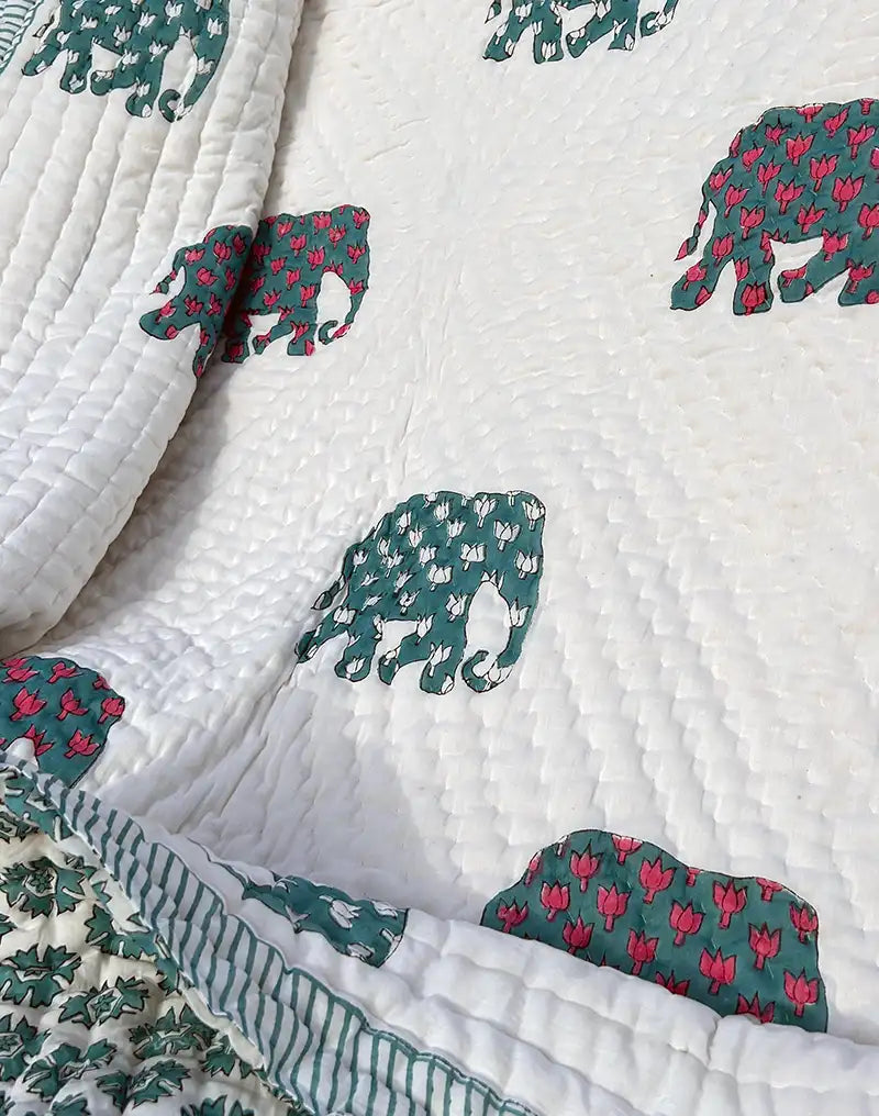 Elephant Hand Block Muslin Quilt