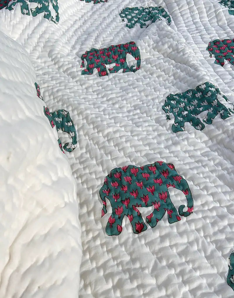 Elephant Hand Block Muslin Quilt