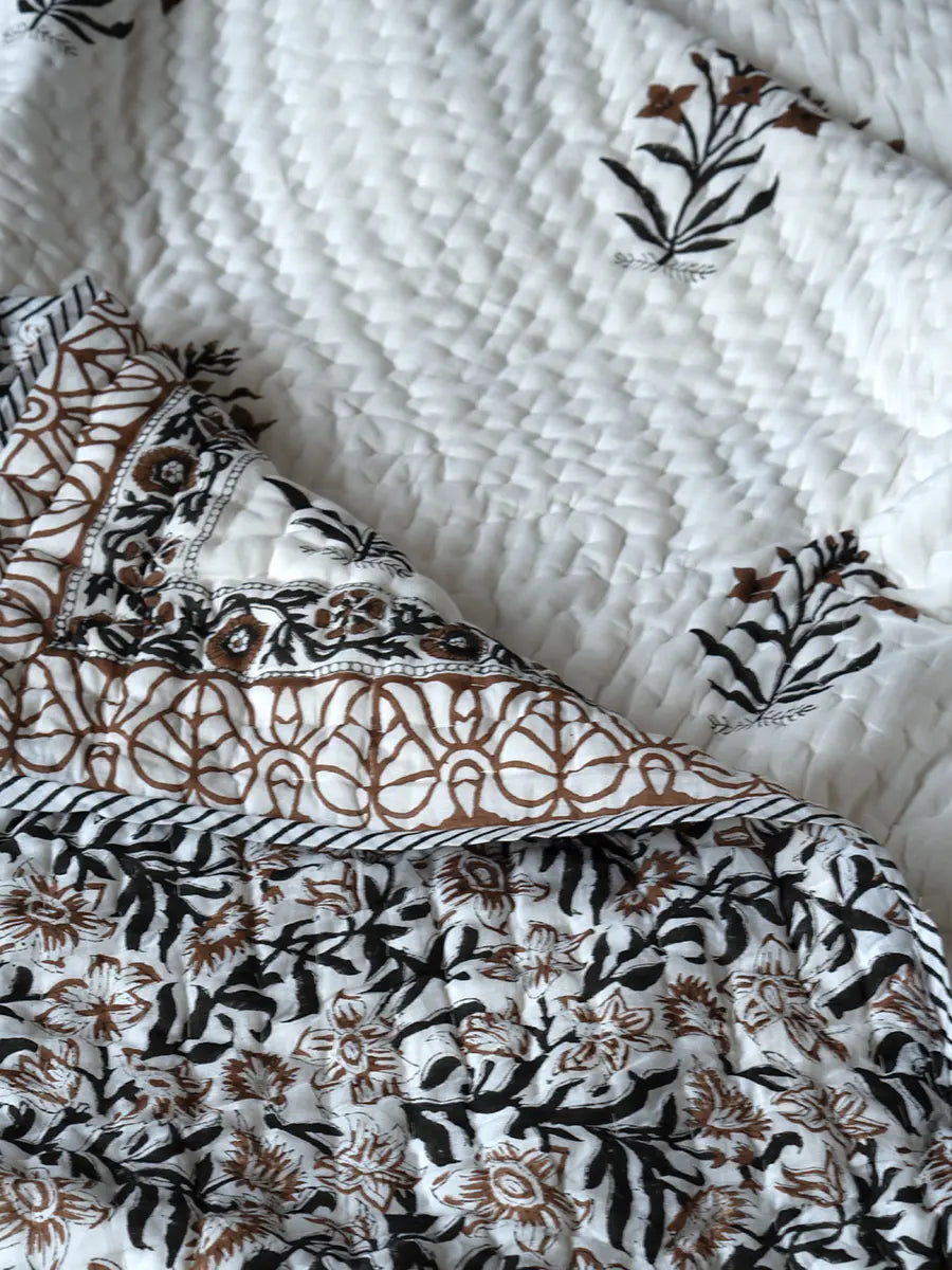 Umber Hand Block Muslin Quilt