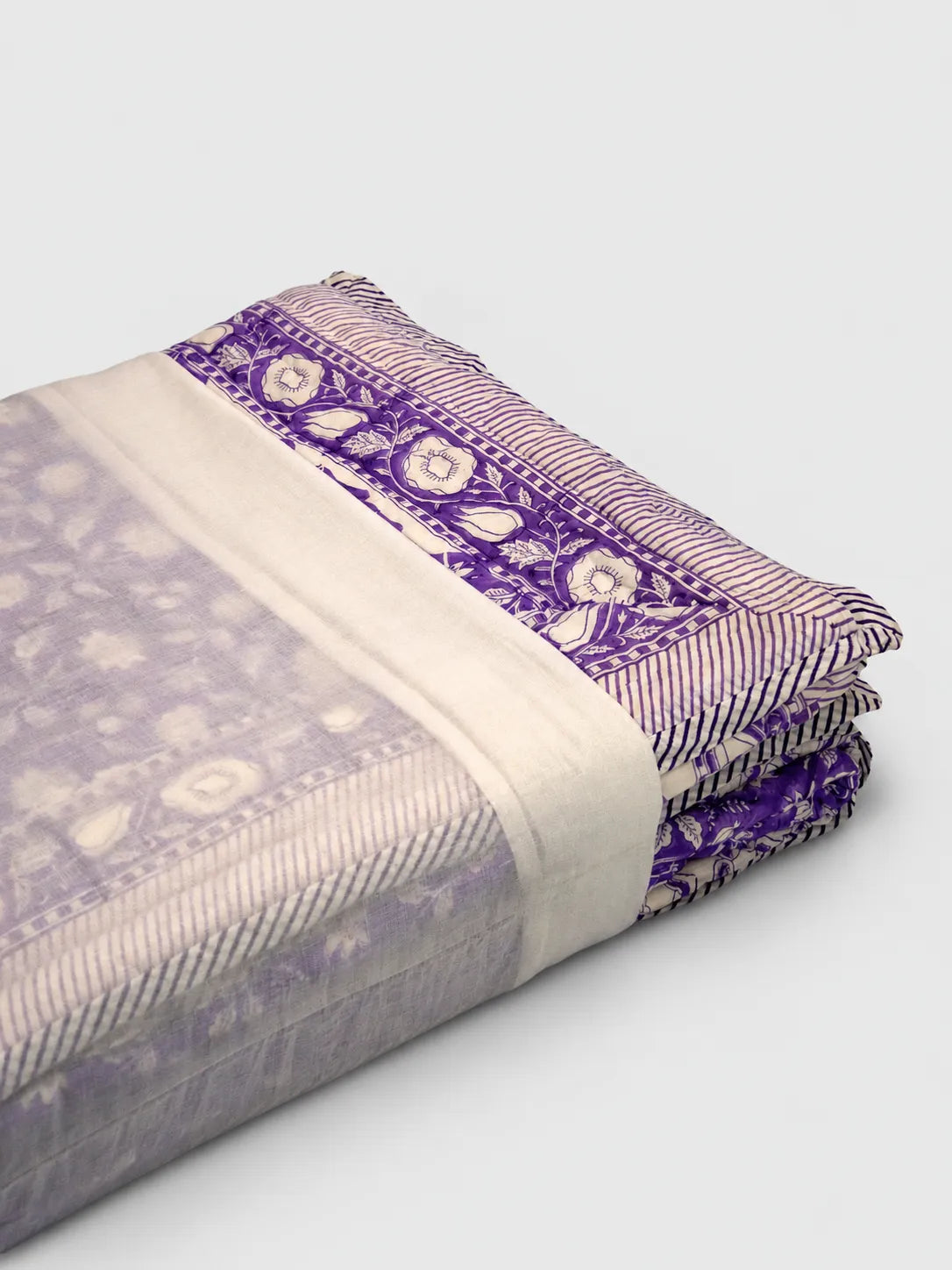 Lavender Bloom Handstitched Hand Block Printed Organic Cotton Quilt