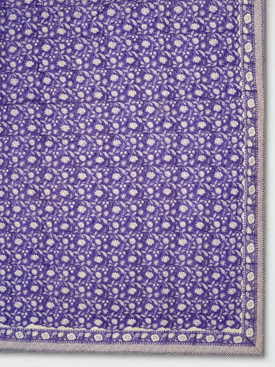 Lavender Bloom Handstitched Hand Block Printed Organic Cotton Quilt