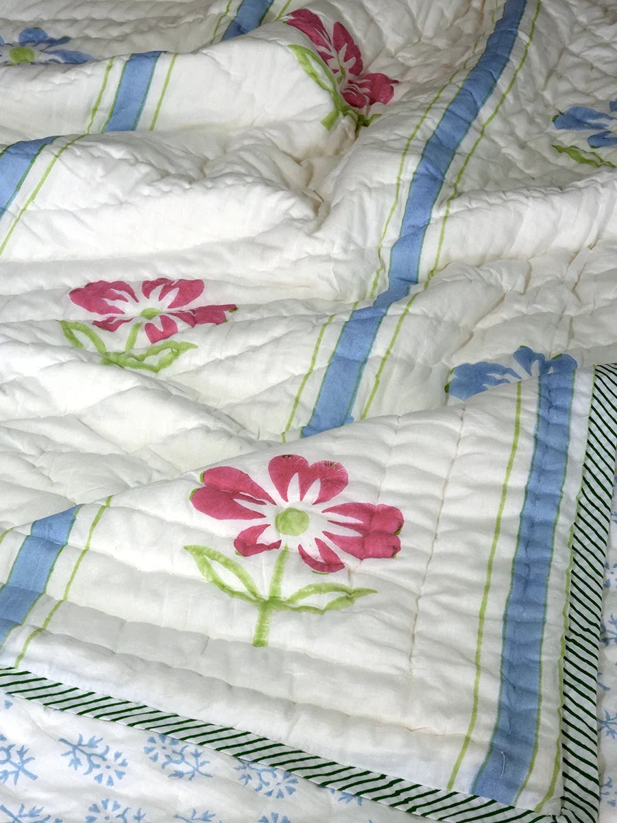 Bahar Bagh Handstitched Hand Block Printed Organic Cotton Quilt