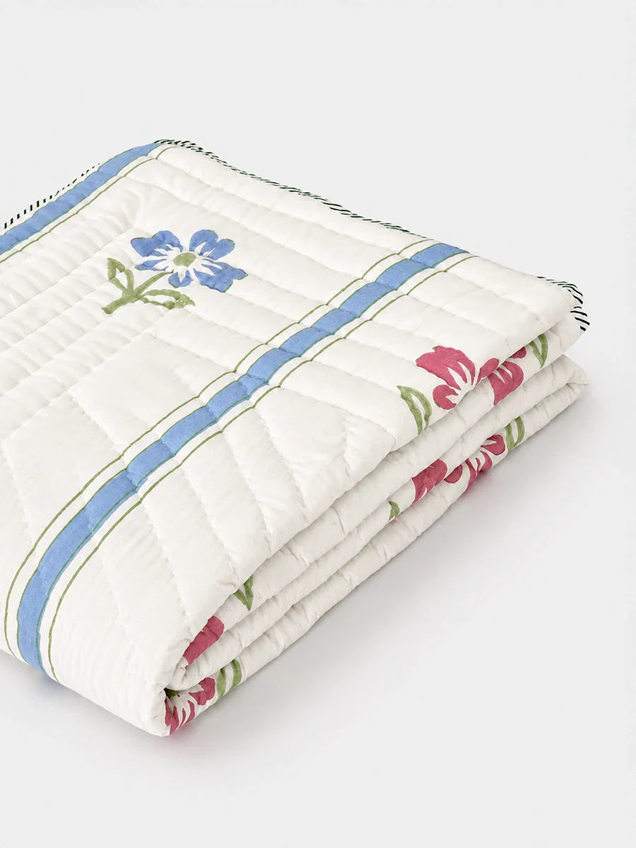 Bahar Bagh Handstitched Hand Block Printed Organic Cotton Quilt