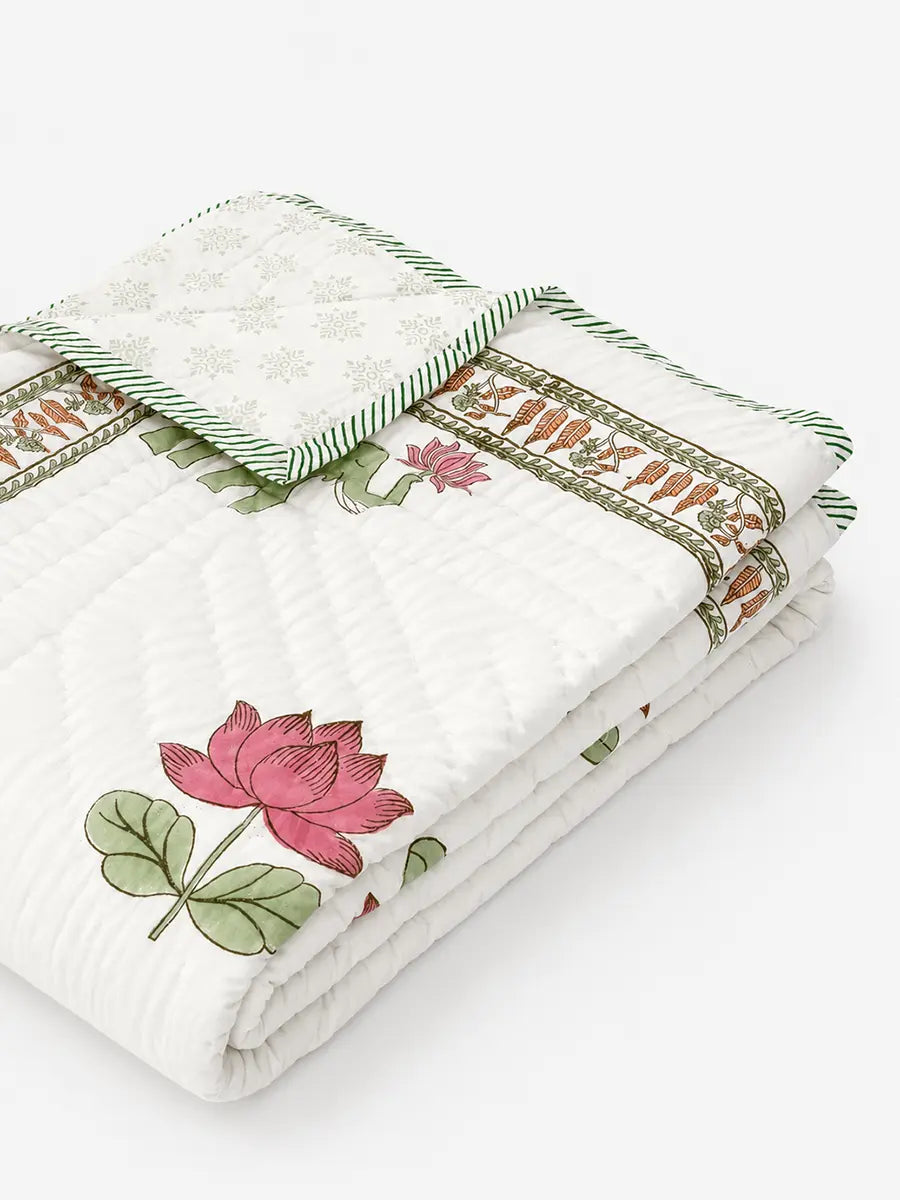 Padma Handstitched Hand Block Printed Organic Cotton Quilt