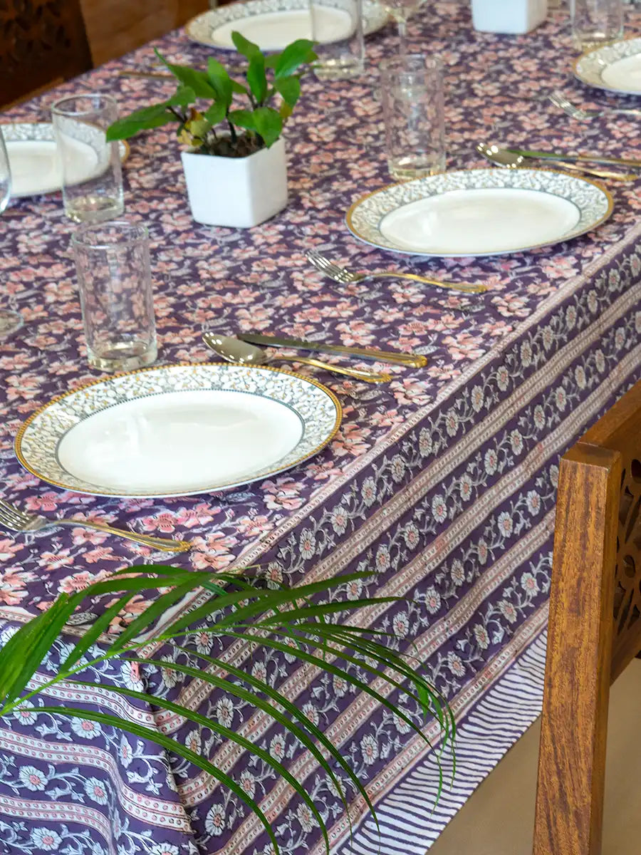 Regal Flora Hand Block Printed Tablecloth