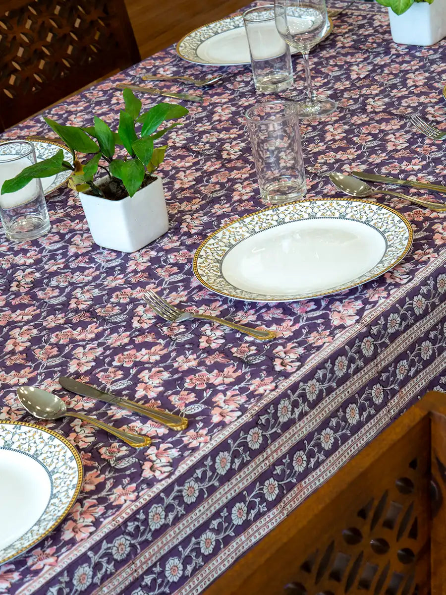 Regal Flora Hand Block Printed Tablecloth