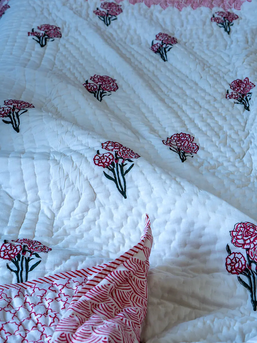 Rose Hand Block Muslin Quilt