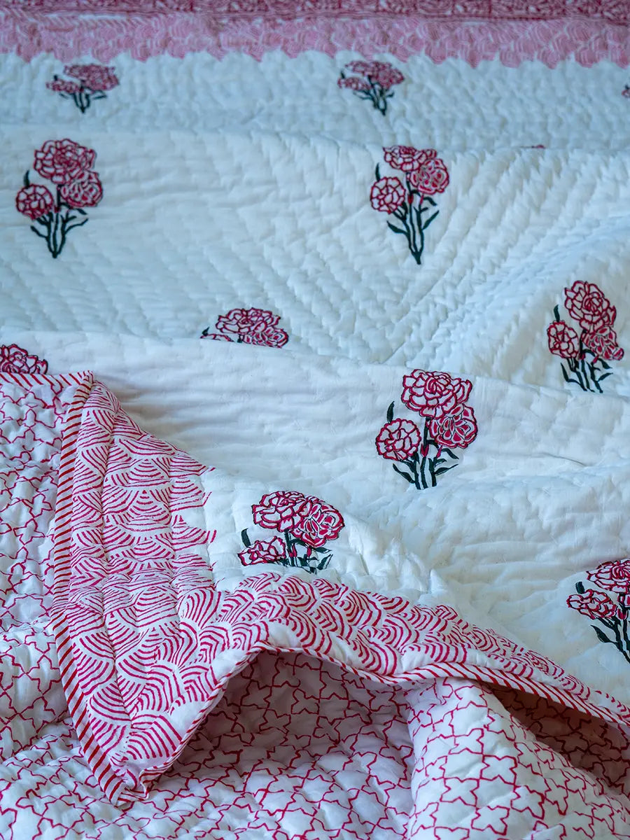 Rose Hand Block Muslin Quilt