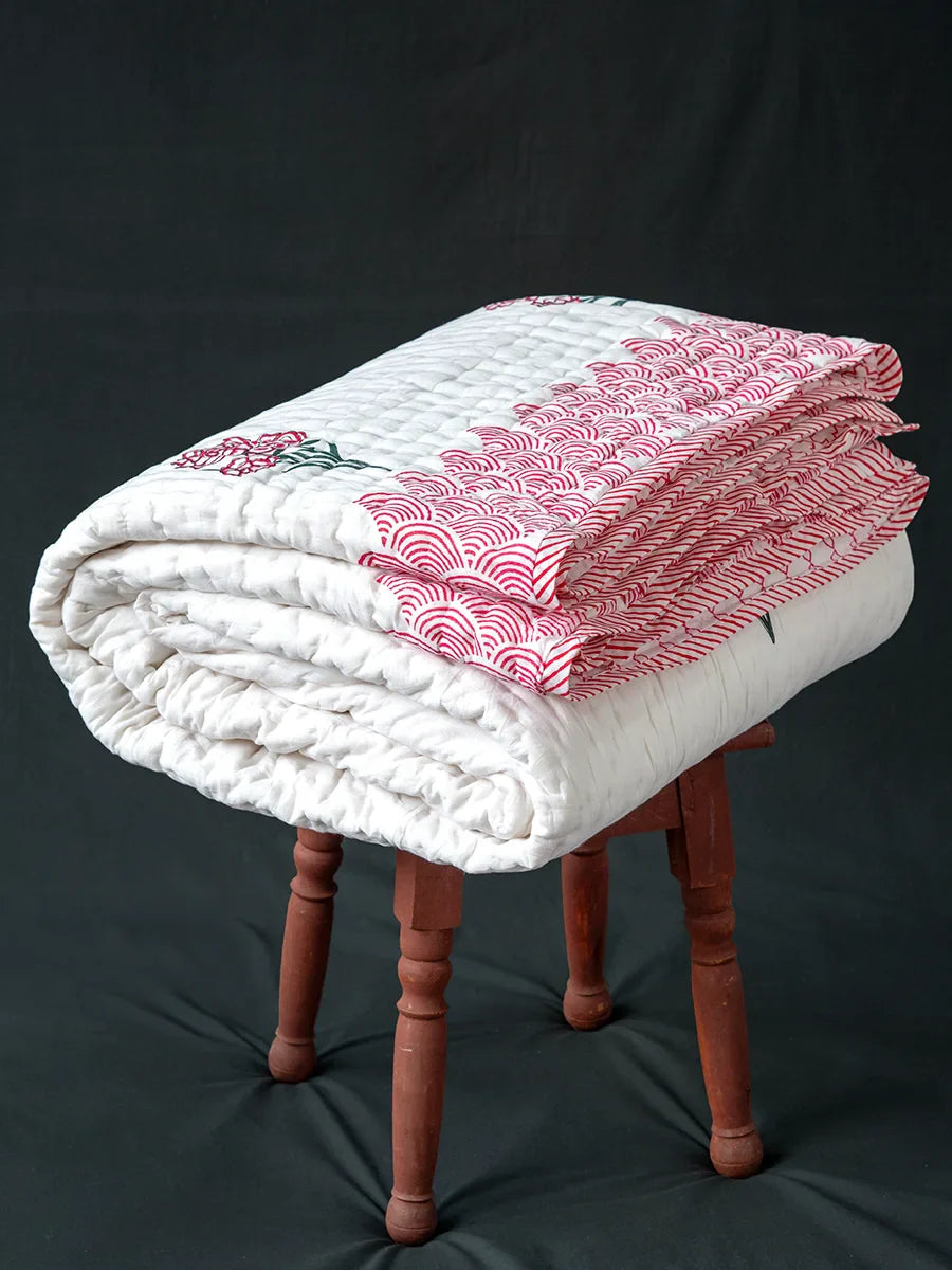 Rose Hand Block Muslin Quilt