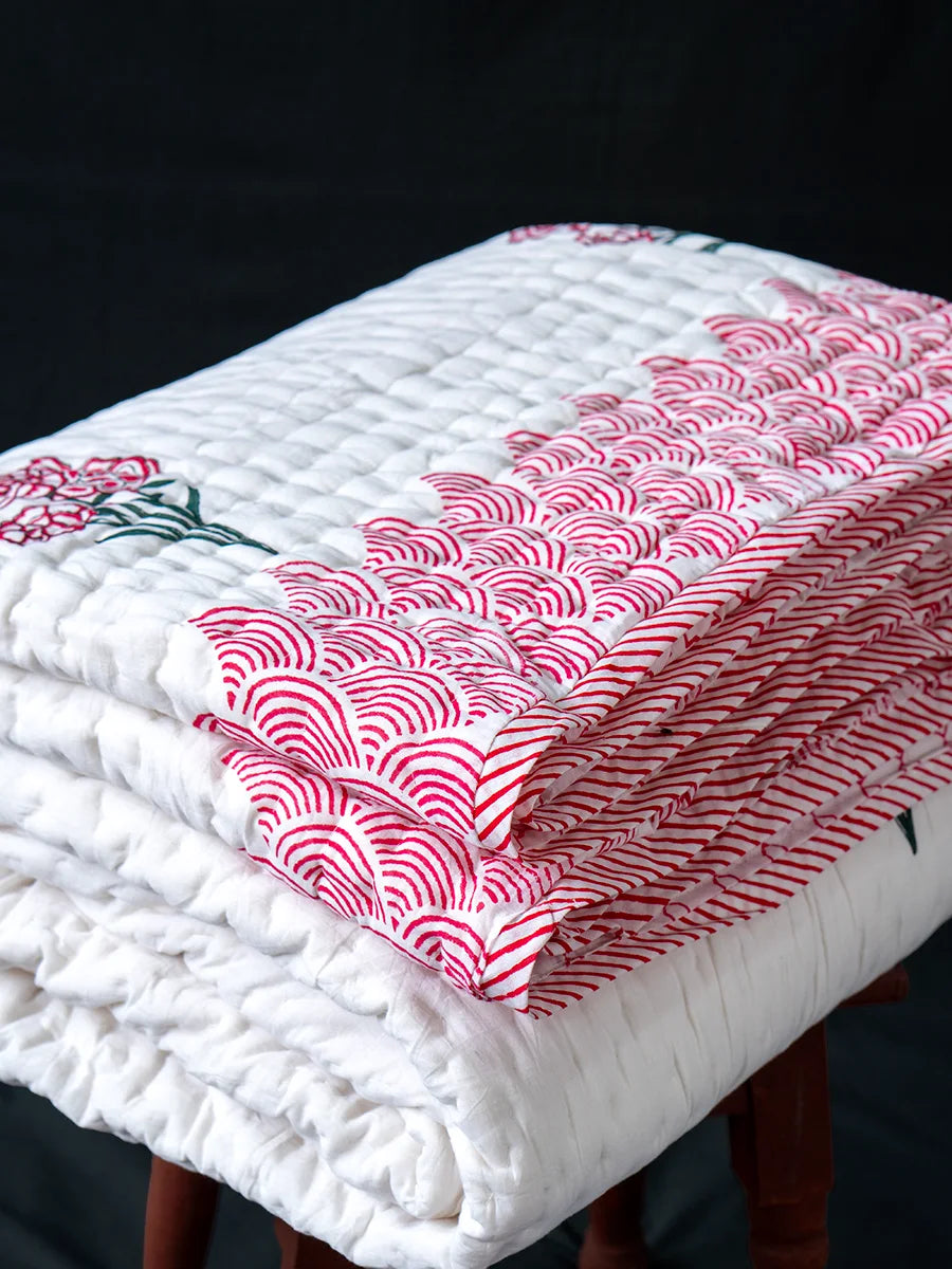 Rose Hand Block Muslin Quilt