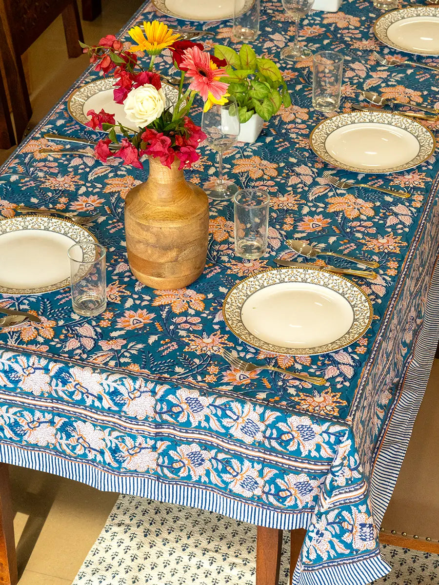 Royal Bloom Hand Block Printed Tablecloth