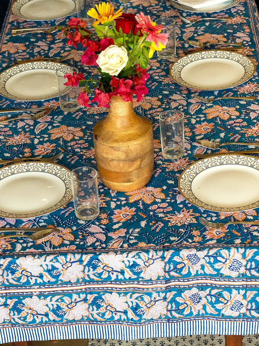 Royal Bloom Hand Block Printed Tablecloth
