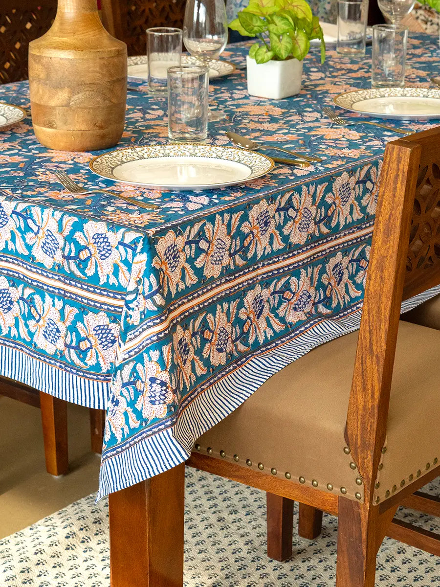 Royal Bloom Hand Block Printed Tablecloth