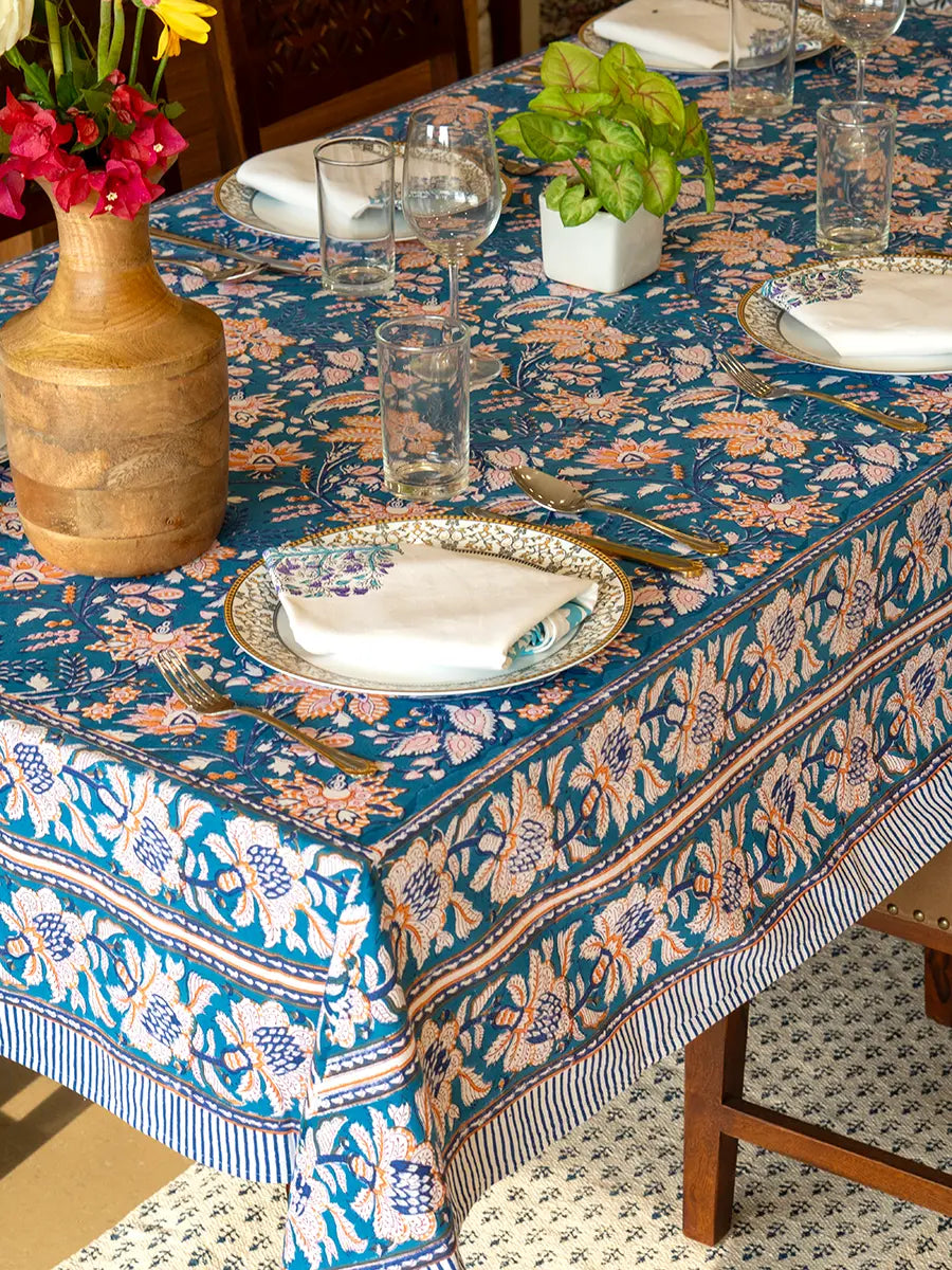 Royal Bloom Hand Block Printed Tablecloth