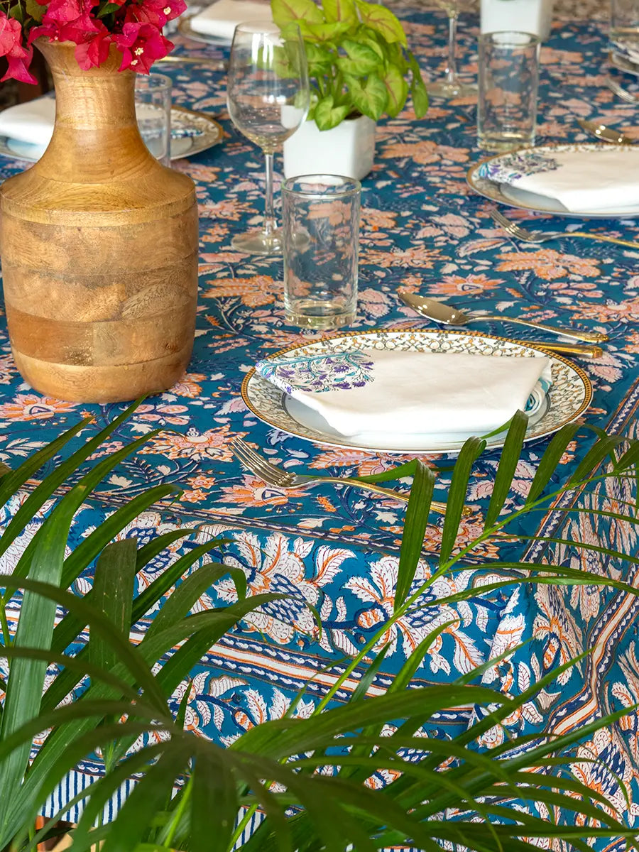 Royal Bloom Hand Block Printed Tablecloth